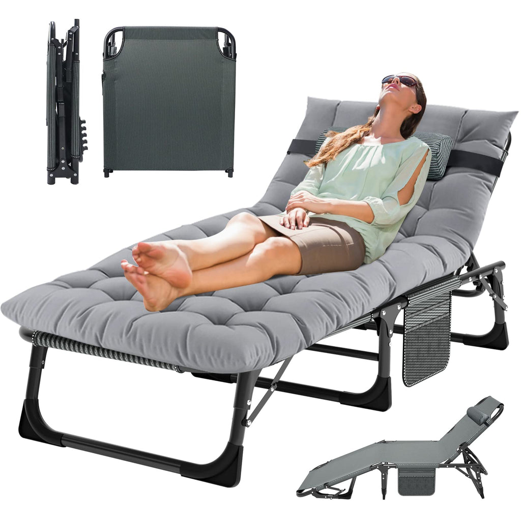 5-Position Folding Chaise Lounge Chair, Portable Outdoor Recliner for Beach Pool Patio