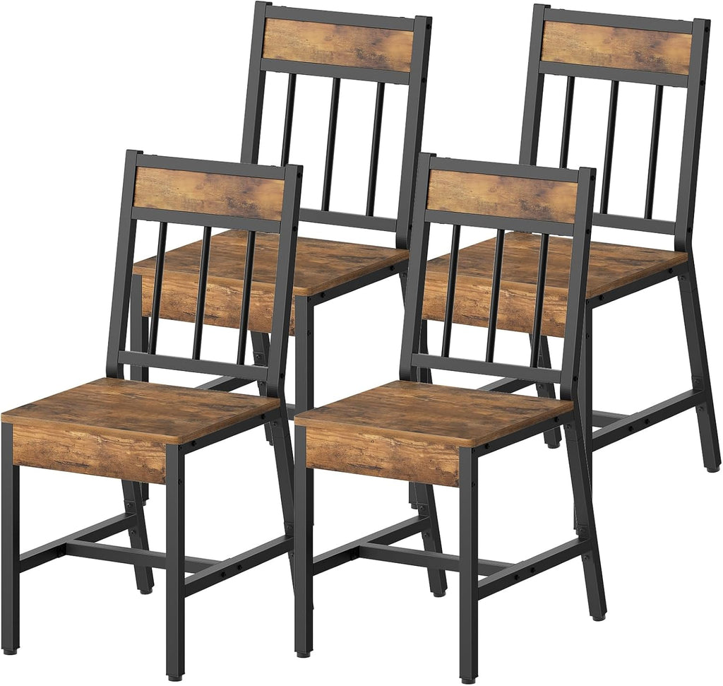 YATINEY Dining Chairs Set of 4, Industrial Kitchen Chairs with Metal Frame, Slanted Back, Wooden Dining Chair Set, for Kitchen, Living Room, Rustic Brown and Black CY03L4BR