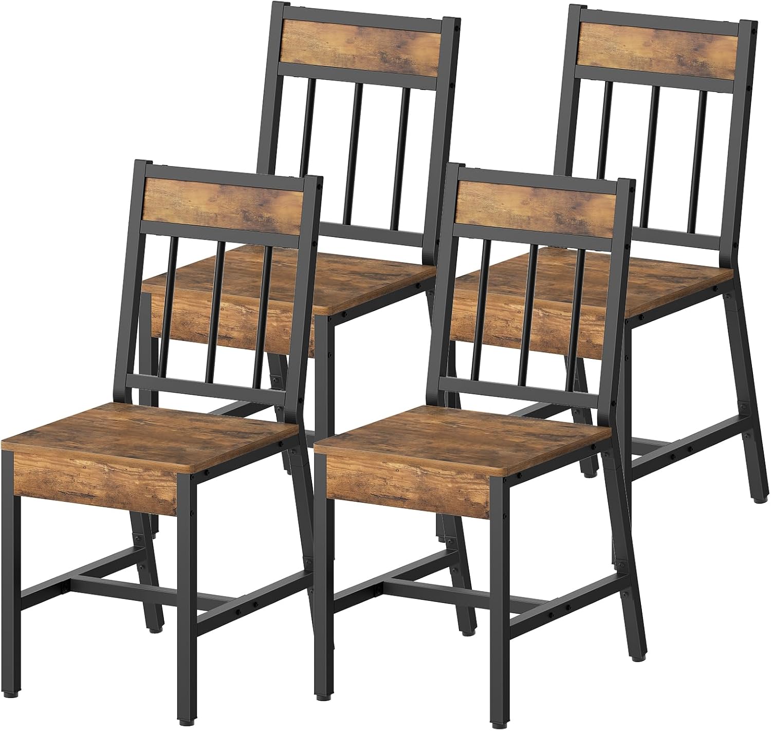 YATINEY Dining Chairs Set of 4, Industrial Kitchen Chairs with Metal Frame, Slanted Back, Wooden Dining Chair Set, for Kitchen, Living Room, Rustic Brown and Black CY03L4BR