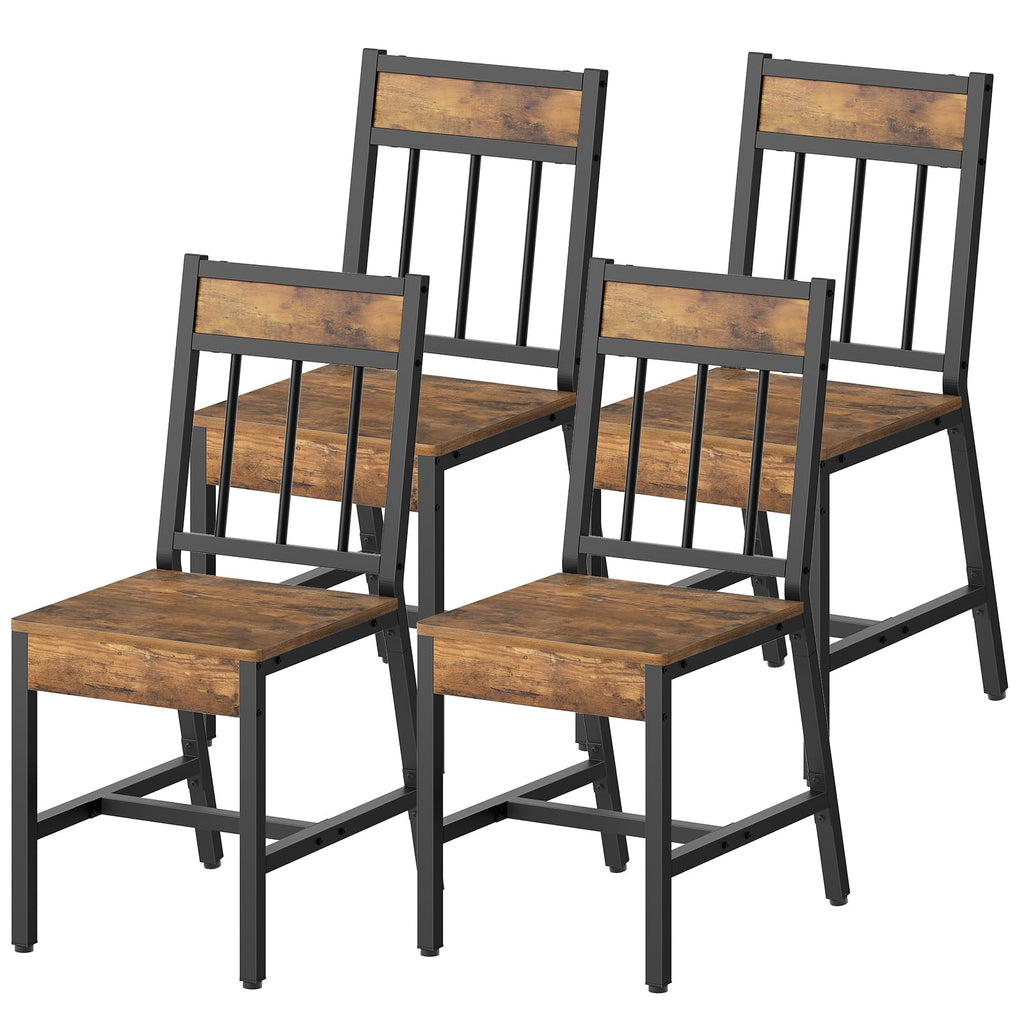 YATINEY Dining Chairs Set of 4, Industrial Kitchen Chairs with Metal Frame, Slanted Back, Wooden Dining Chair Set, for Kitchen, Living Room, Rustic Brown and Black CY03L4BR
