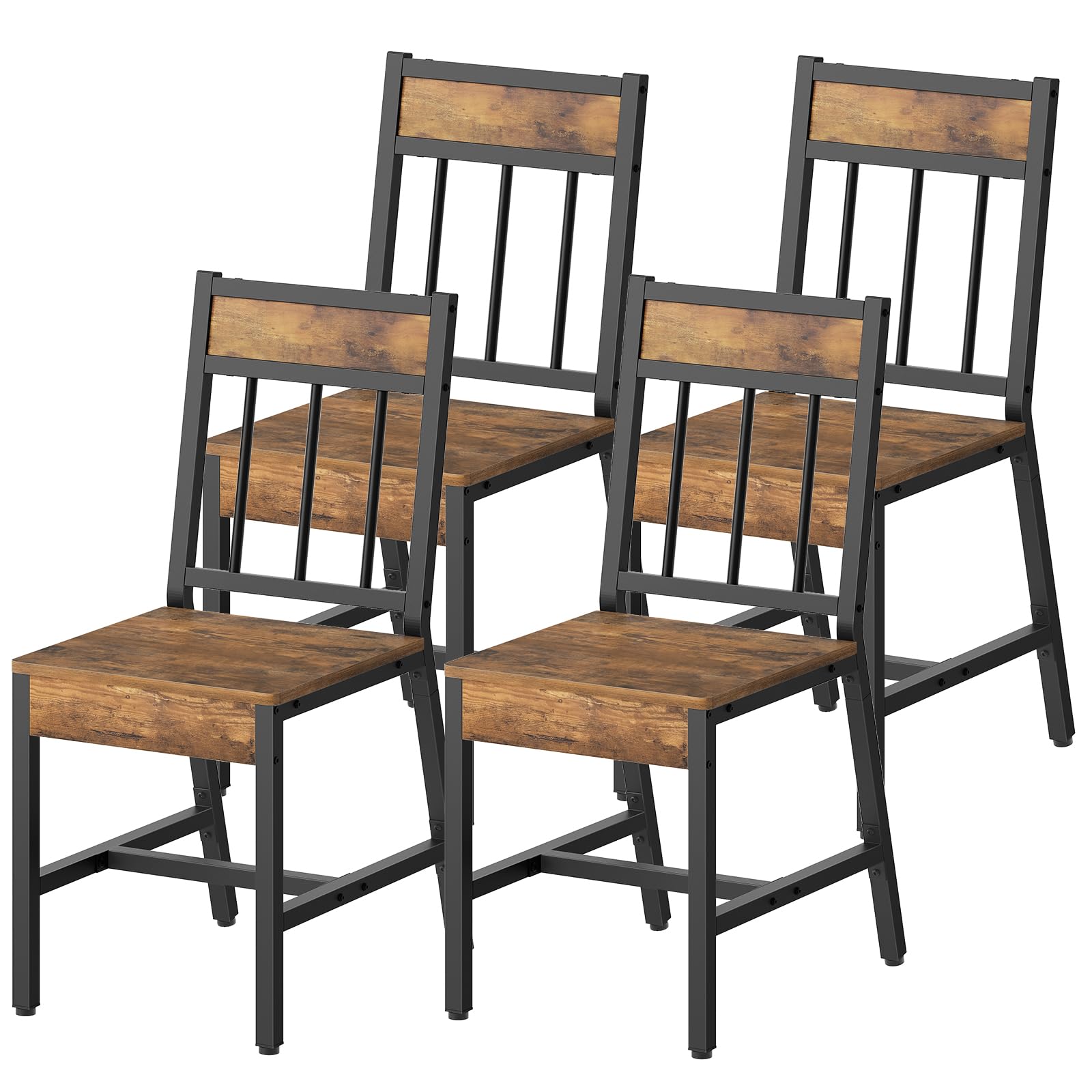 YATINEY Dining Chairs Set of 4, Industrial Kitchen Chairs with Metal Frame, Slanted Back, Wooden Dining Chair Set, for Kitchen, Living Room, Rustic Brown and Black CY03L4BR