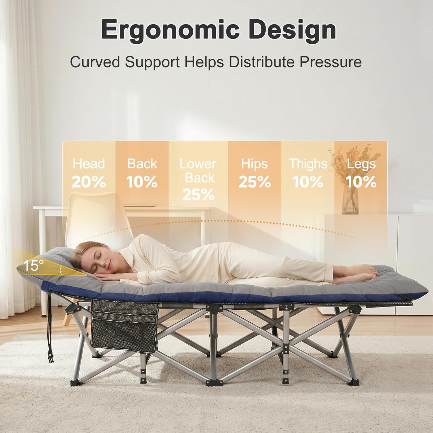 ABORON XXL Camping Cot for Adults, Oversized 78"×32" Folding Camping Bed, 900LBS Heavy Duty Outdoor Sleeping Cot with Mattress Pad, 1200D Oxford, Portable with Carry Bag