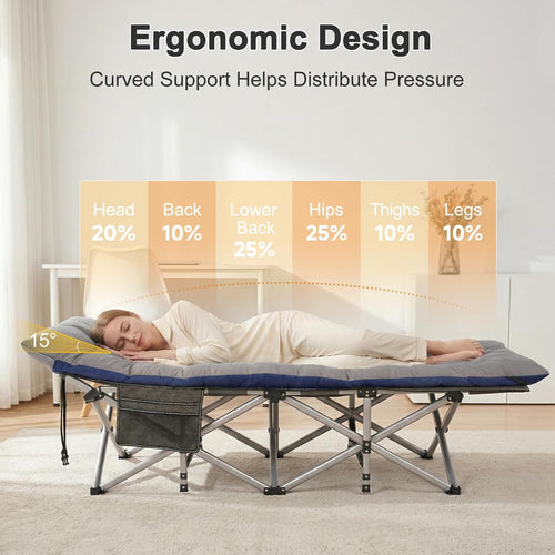 ABORON XXL Camping Cot for Adults, Oversized 78"×32" Folding Camping Bed, 900LBS Heavy Duty Outdoor Sleeping Cot with Mattress Pad, 1200D Oxford, Portable with Carry Bag