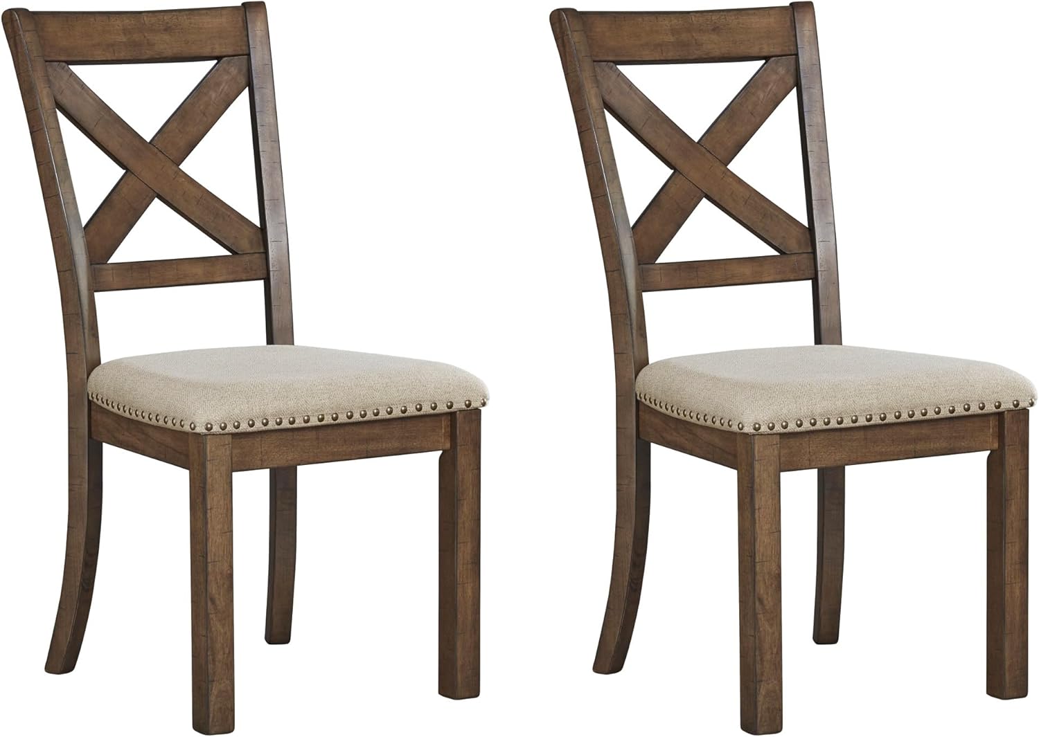Set of 2 Brown Upholstered Farmhouse Dining Chairs, 19 Inch
