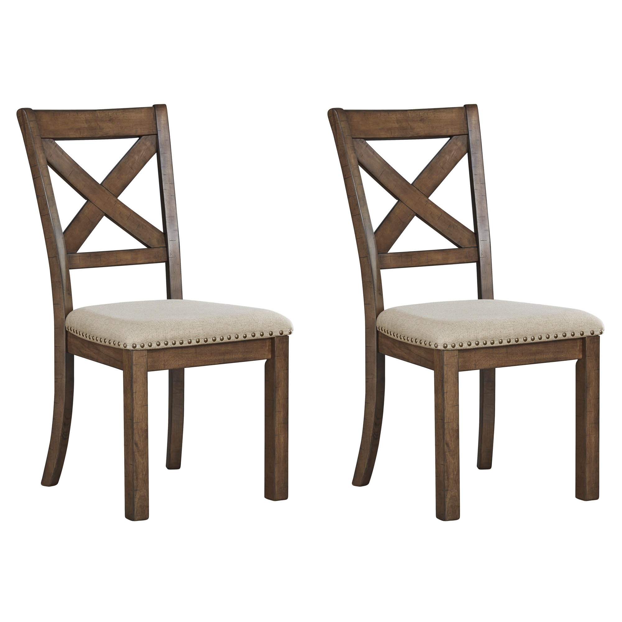 Set of 2 Brown Upholstered Farmhouse Dining Chairs, 19 Inch