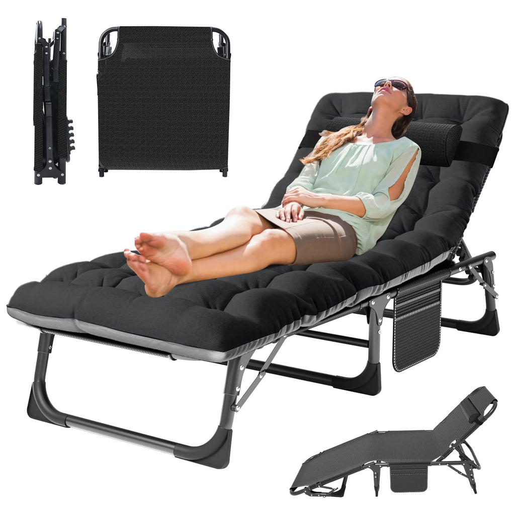 5-Position Folding Chaise Lounge Chair, Portable Outdoor Recliner for Beach Pool Patio