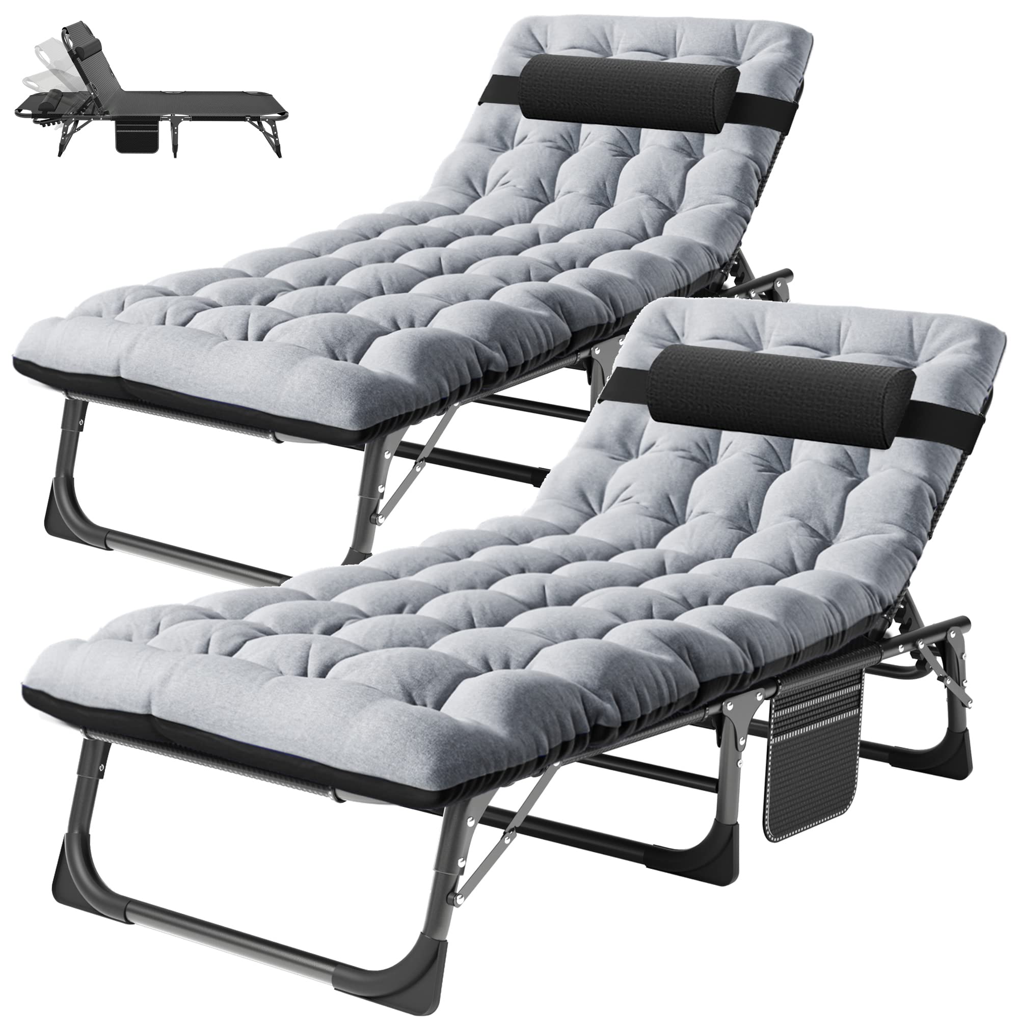 3-in-1 Padded Folding Lounge Chair, 440LB Adjustable Recliner Guest Bed for Patio Camping Office