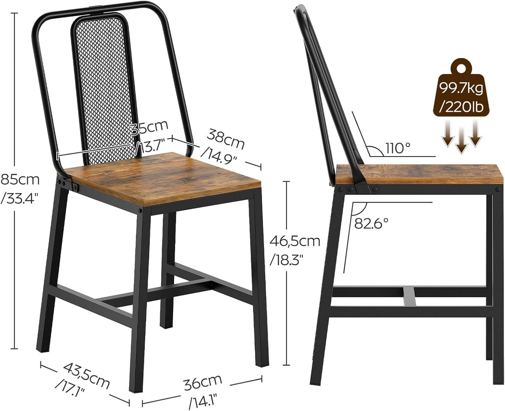 YATINEY Dining Chairs Set of 4, Wooden Kitchen Chairs, Farmhouse Dining Chairs with Back Support, for Living Room, Kitchen, Rustic Brown and Black CY01L4BRN1