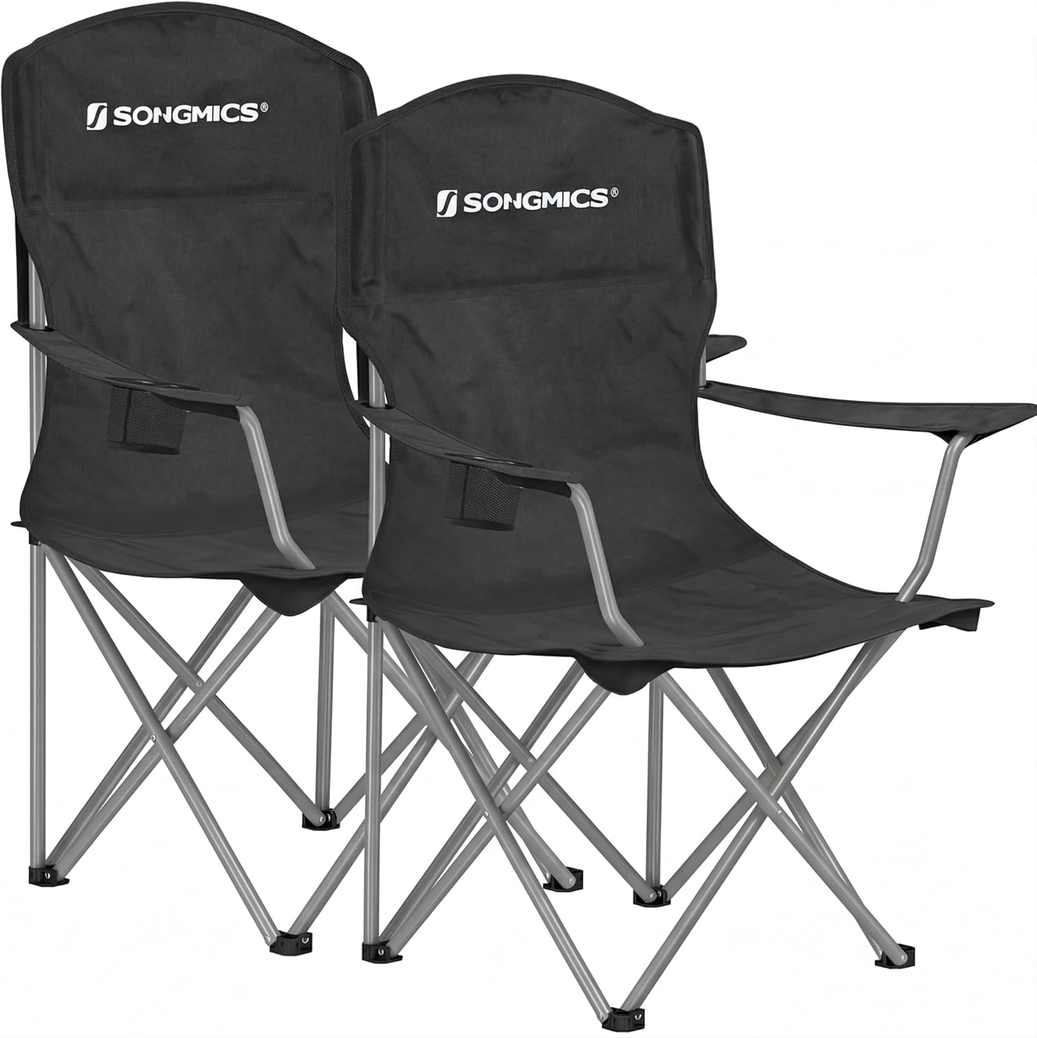 SONGMICS 2 Pack Folding Camping Chairs, 330 lb Capacity Folding Lawn Chairs, with Cup Holder, Heavy Duty Structure, for Garden, Fishing, Terrace, Black UGCB08BK