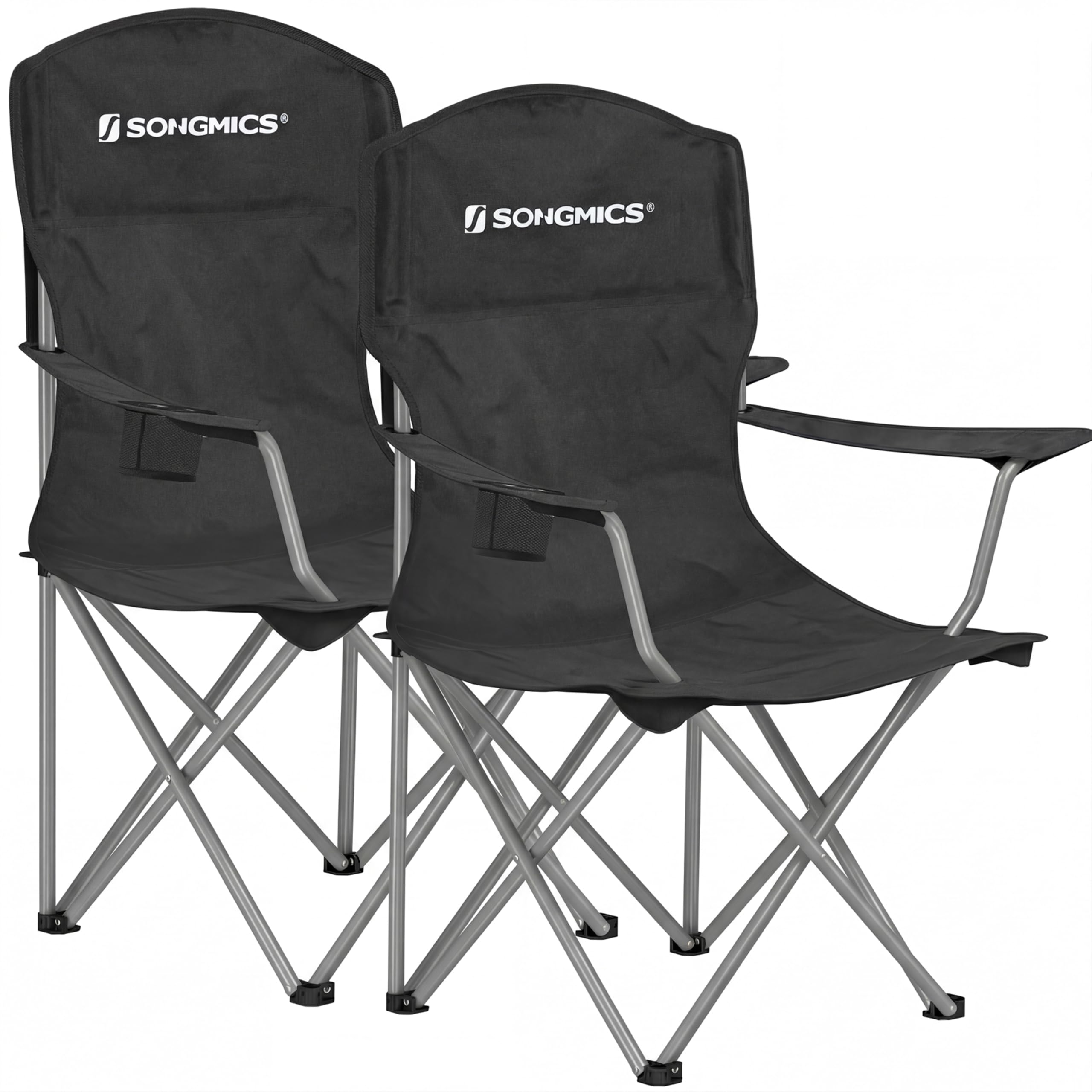 SONGMICS 2 Pack Folding Camping Chairs, 330 lb Capacity Folding Lawn Chairs, with Cup Holder, Heavy Duty Structure, for Garden, Fishing, Terrace, Black UGCB08BK
