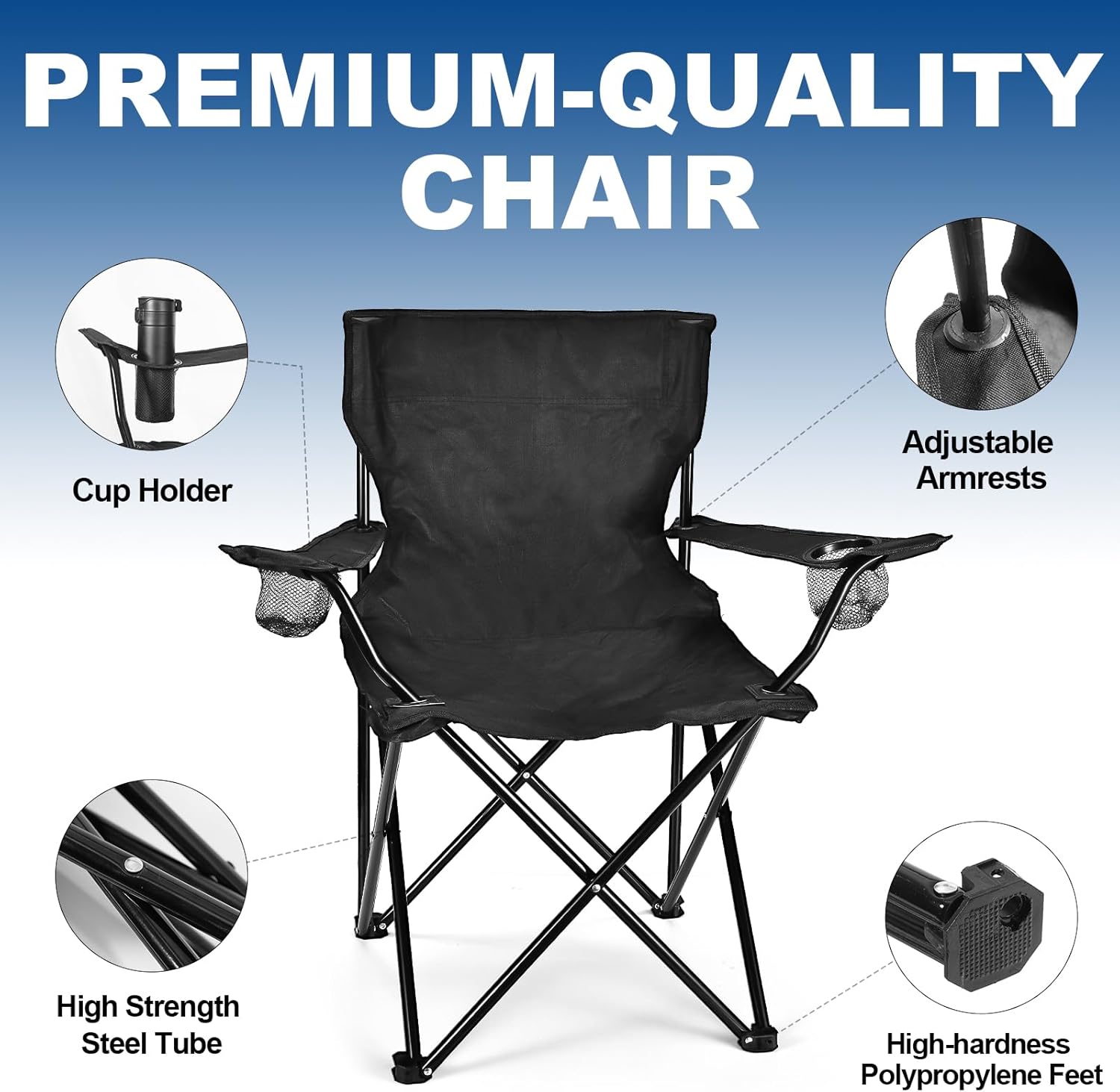 WEIDIORME 2 Pack Lightweight Camping Chairs for Adults & Teens, 250LBS Capacity Foldable Portable Chairs with Carry Bag, Compact Design for Camping, Beach, Picnics, and Outdoor Events