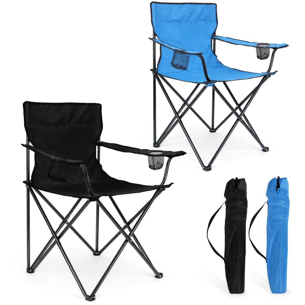 HaSteeL Foldable Camping Chair Set of 2, Folding Camp Chairs for Adults, Large Portable Lawn Chair for Outdoors Fishing, Hiking, Travel, Picnic, Beach, Supports 275lbs & Include Storage Bags (Black)