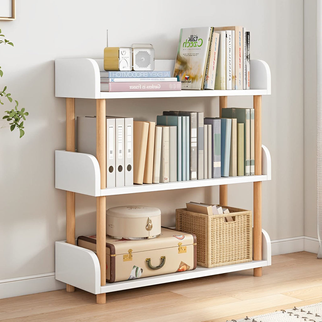 OSCHF 4-Tier Wooden Open Bookcase - Modern Display Bookshelf with Top Edge and Solid Wood Frame for Home and Office, Storage Cabinet, Oak