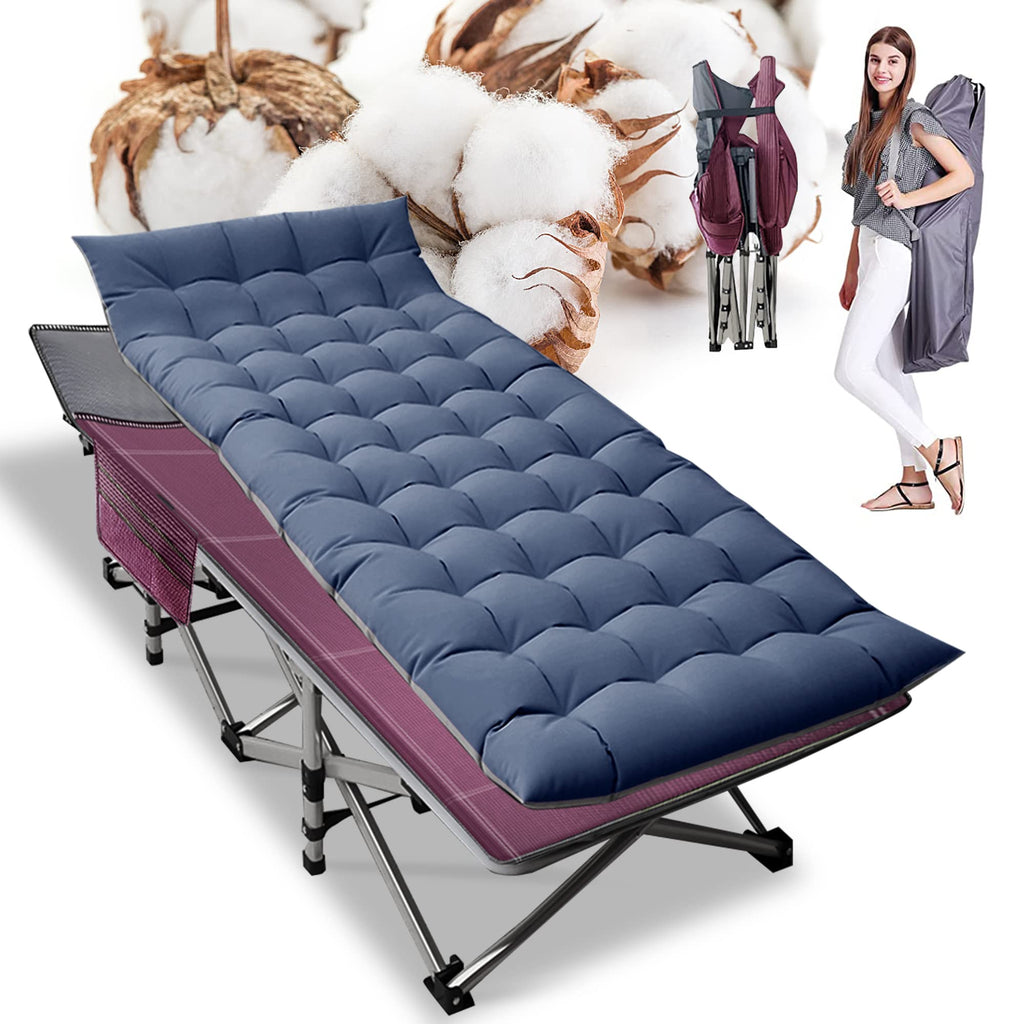 ABORON XXL Camping Cot for Adults, Oversized 78"×32" Folding Camping Bed, 900LBS Heavy Duty Outdoor Sleeping Cot with Mattress Pad, 1200D Oxford, Portable with Carry Bag