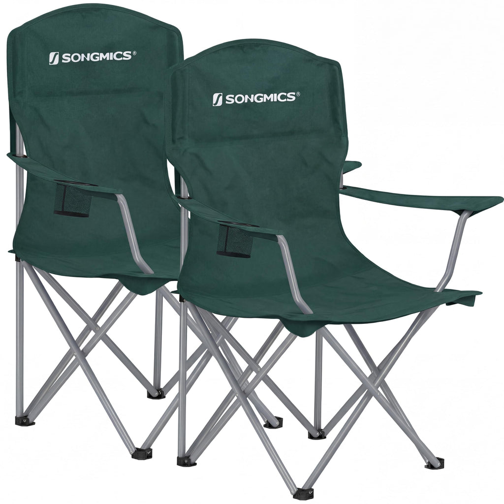 SONGMICS 2 Pack Folding Camping Chairs, 330 lb Capacity Folding Lawn Chairs, with Cup Holder, Heavy Duty Structure, for Garden, Fishing, Terrace, Black UGCB08BK