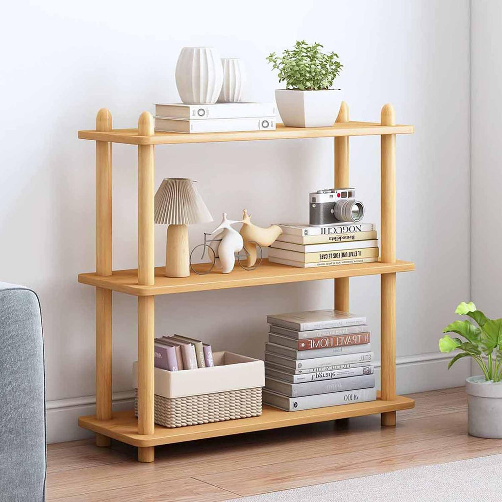 IOTXY 5-Tier Wooden Shelf Bookcase - Modern Open Bookshelf, Free Standing Storage Rack, Multifunctional Display Stand for Home and Office, Oak, Rectangle