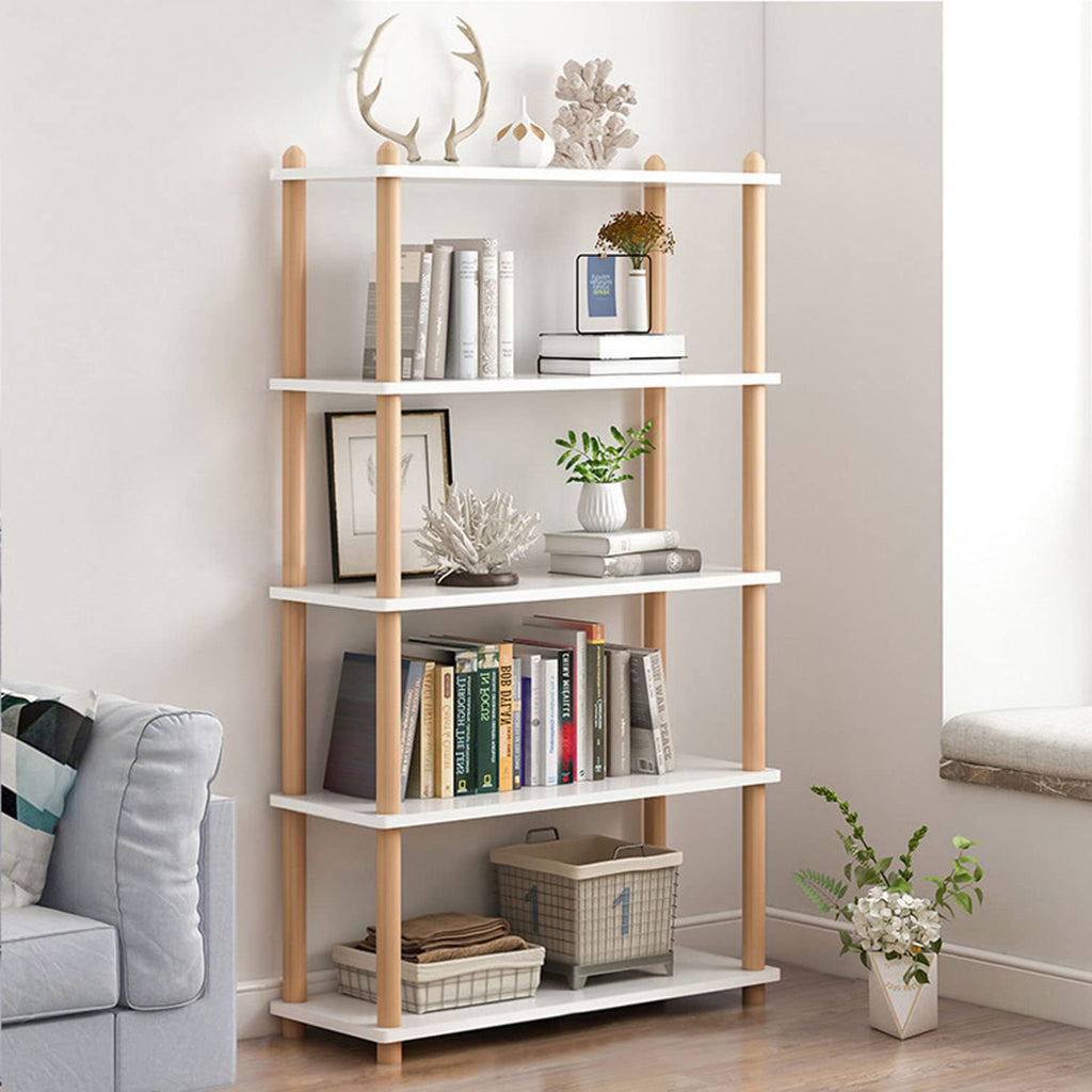 IOTXY 5-Tier Wooden Shelf Bookcase - Modern Open Bookshelf, Free Standing Storage Rack, Multifunctional Display Stand for Home and Office, Oak, Rectangle