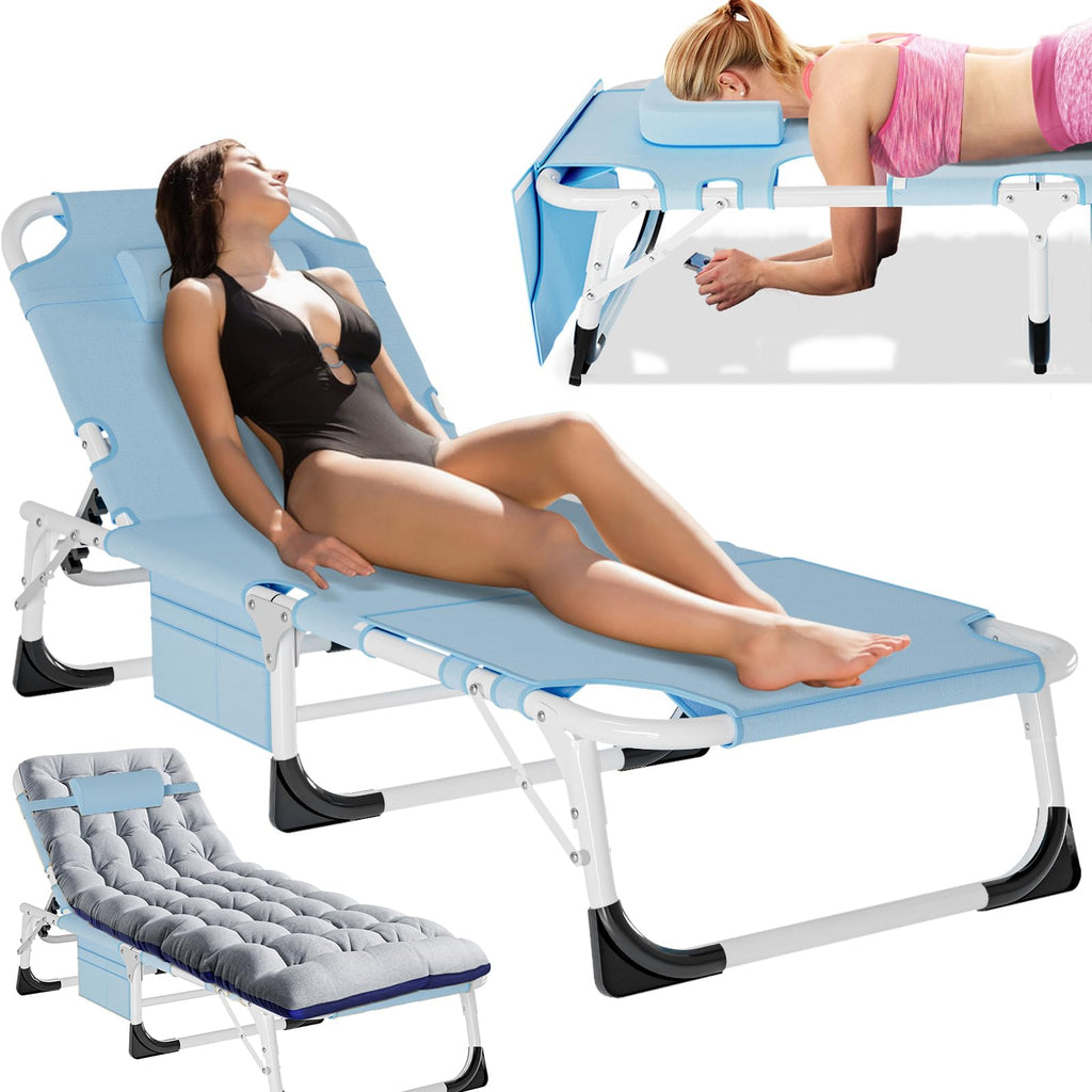 5-Position Folding Chaise Lounge Chair, Portable Outdoor Recliner for Beach Pool Patio