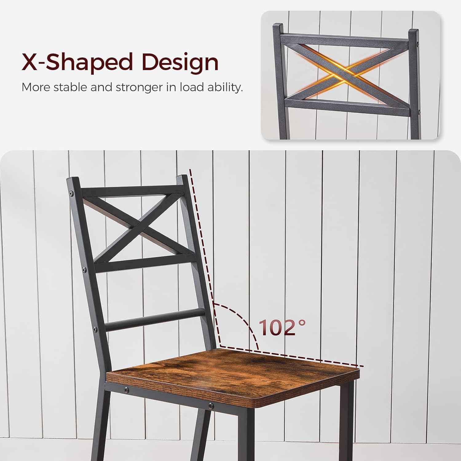 MAHANCRIS Dining Chair Set of 2, Rustic Wooden Kitchen Chairs with Backrest, Farmhouse Dining Chairs for Kitchen, Industrial Style Chair with Metal Frame, Easy Assembly, Rustic Brown TBHR1001