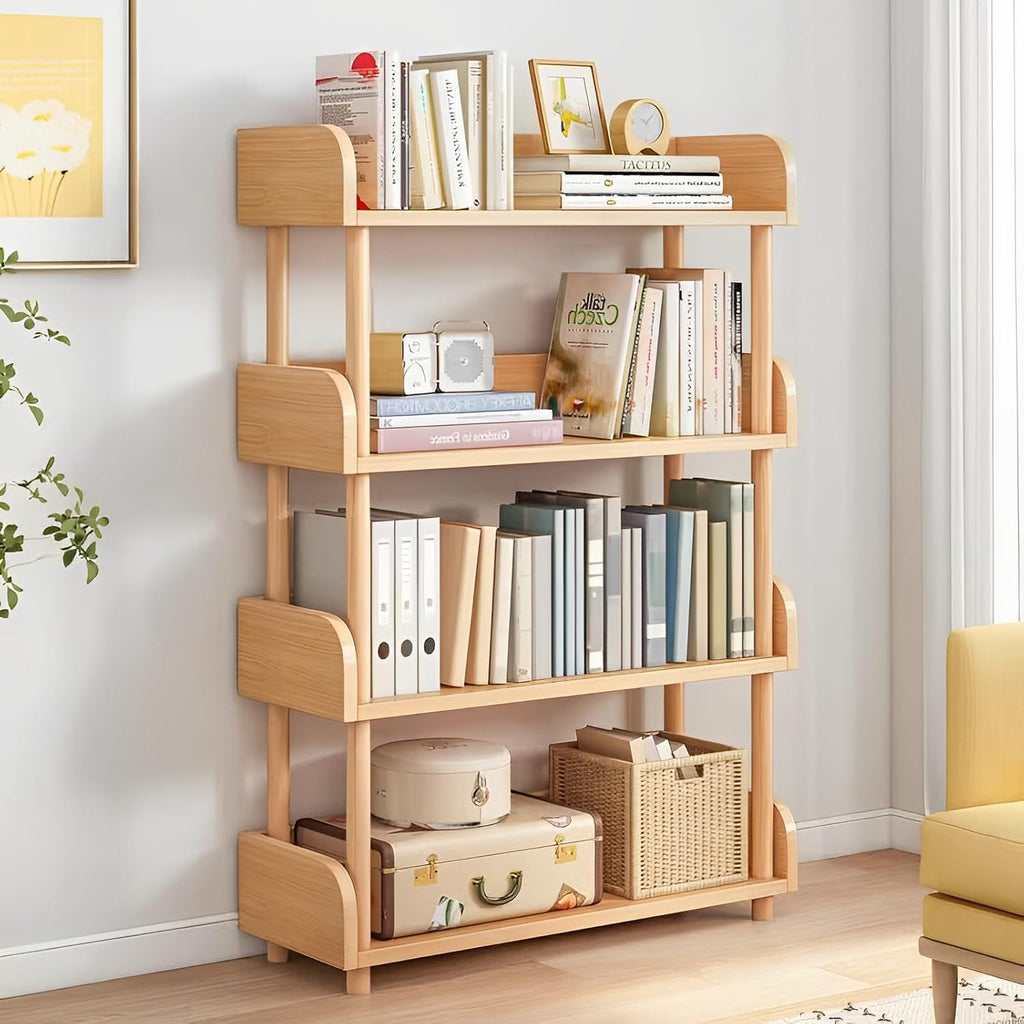 OSCHF 4-Tier Wooden Open Bookcase - Modern Display Bookshelf with Top Edge and Solid Wood Frame for Home and Office, Storage Cabinet, Oak