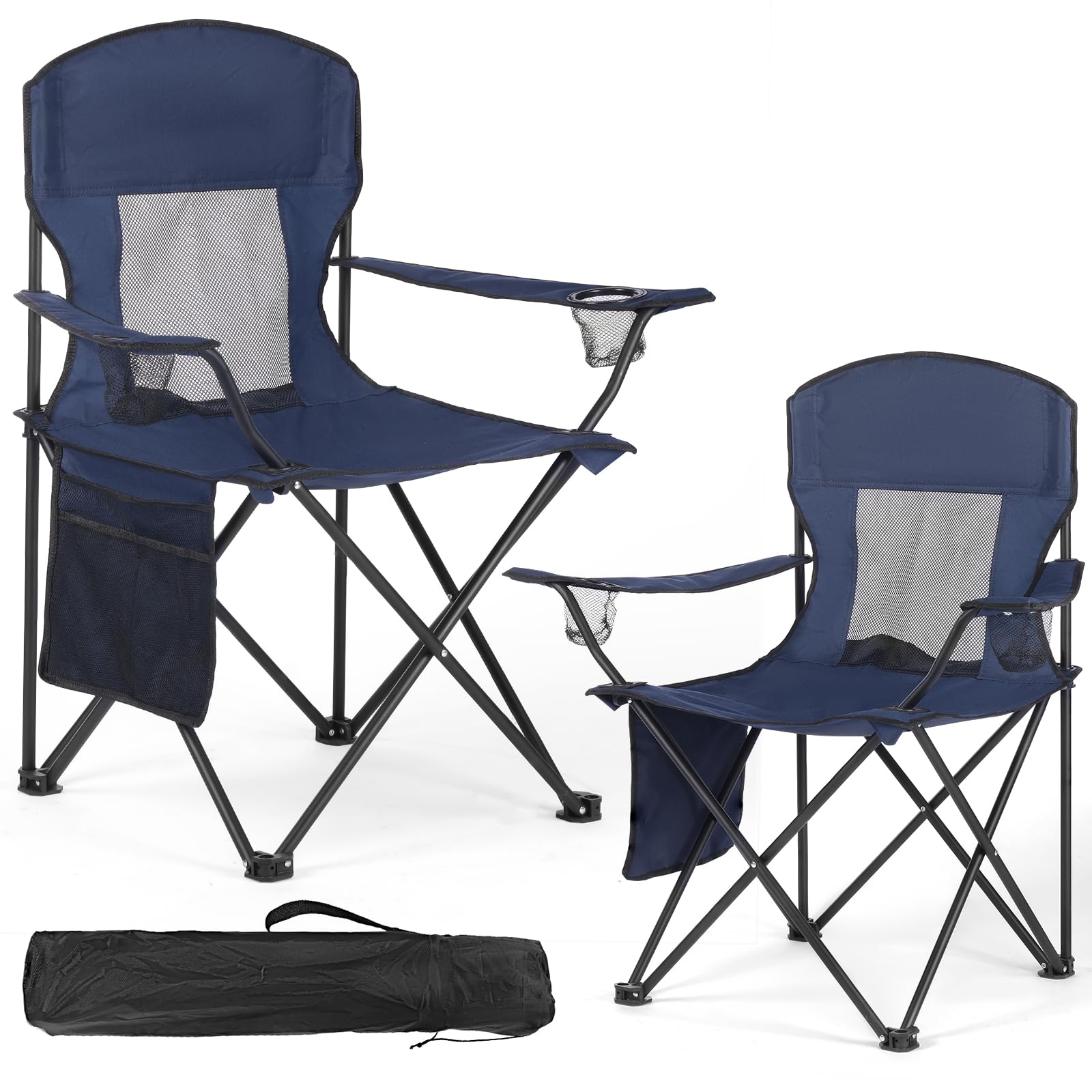 WEIDIORME 2 Pack Lightweight Camping Chairs for Adults & Teens, 250LBS Capacity Foldable Portable Chairs with Carry Bag, Compact Design for Camping, Beach, Picnics, and Outdoor Events