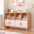 OSCHF Cubby Shelf Bookcase with Doors - Wooden 8 Cubes Floor Standing Open Bookshelf with Solid Wood Legs, 2-Tier Low Storage Cabinet, Walnut