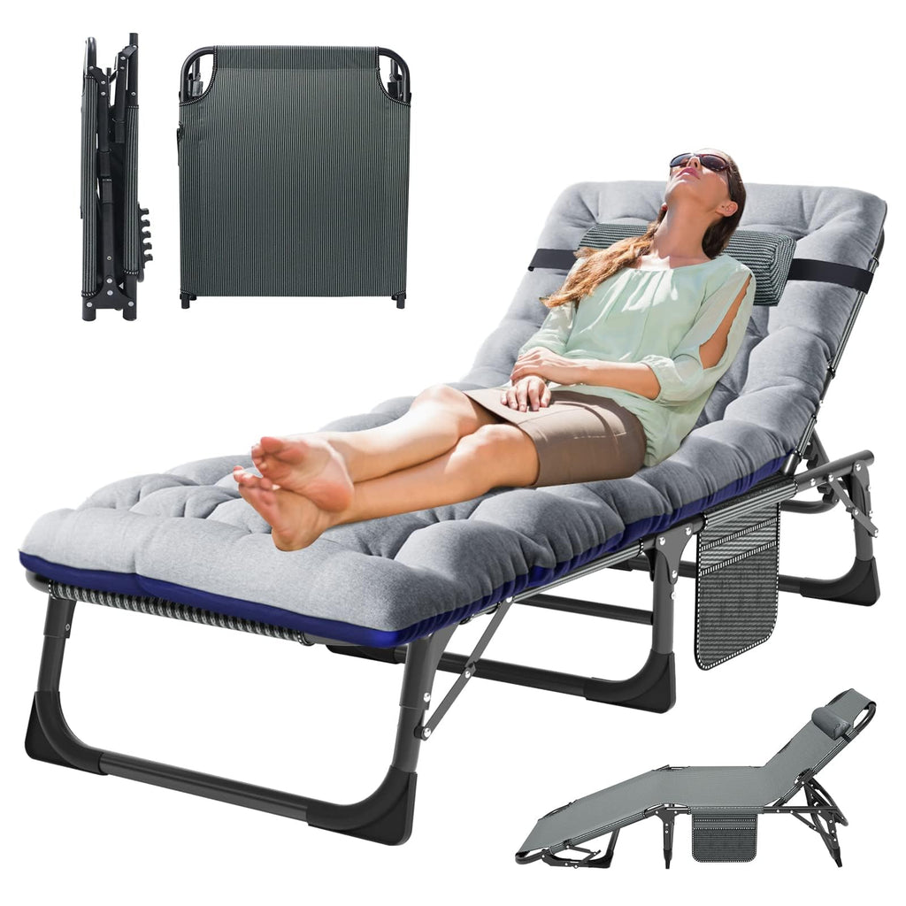 5-Position Folding Chaise Lounge Chair, Portable Outdoor Recliner for Beach Pool Patio