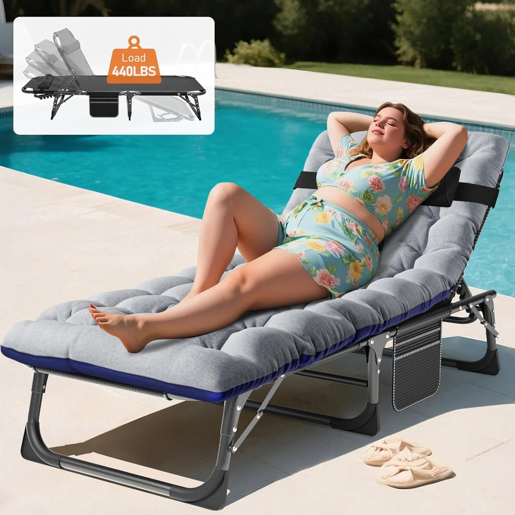5-Position Folding Chaise Lounge Chair, Portable Outdoor Recliner for Beach Pool Patio