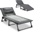Mopaicot Folding Camping Cot for Adults, Adjustable 4-Position Reclining Chair with Mattress and Pillow, Lounge Chair Camp Cots Bed for Sleeping, Travel, Garden, Pool, or Office Nap (Gray)