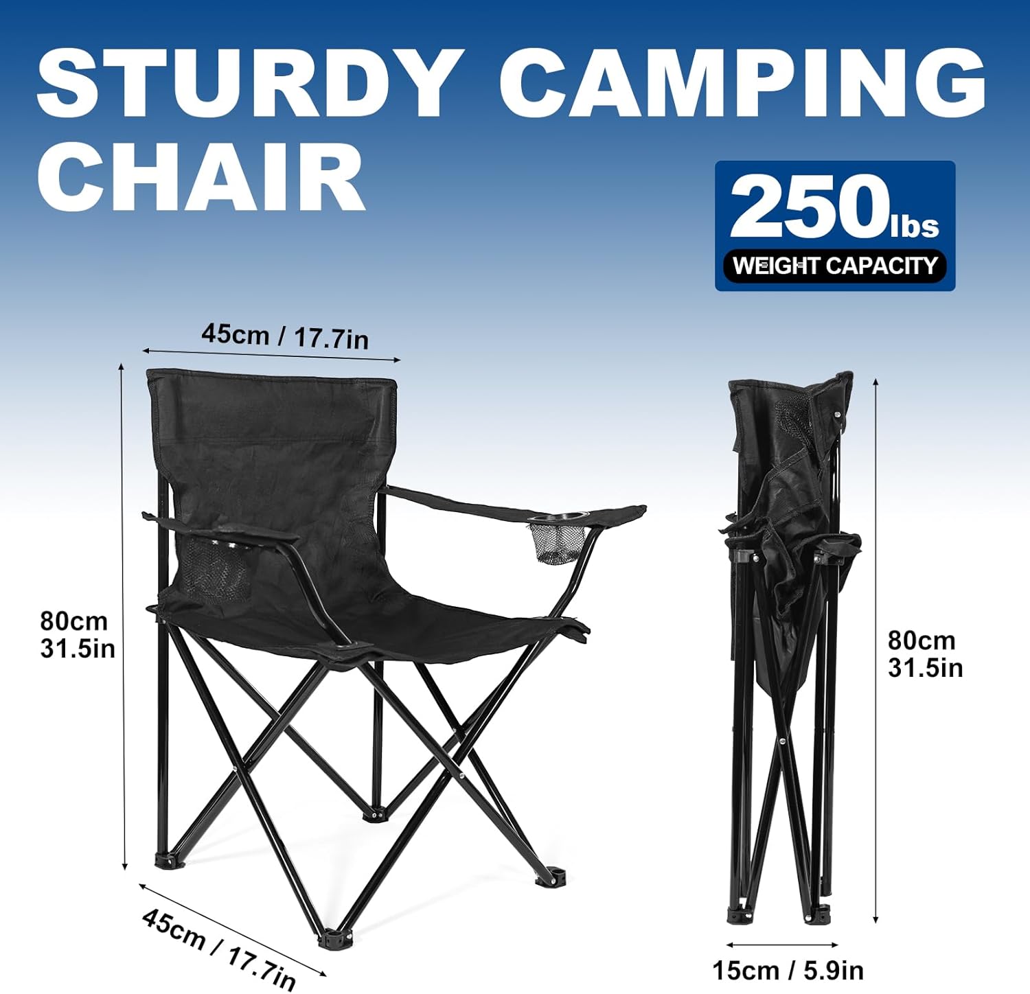WEIDIORME 2 Pack Lightweight Camping Chairs for Adults & Teens, 250LBS Capacity Foldable Portable Chairs with Carry Bag, Compact Design for Camping, Beach, Picnics, and Outdoor Events