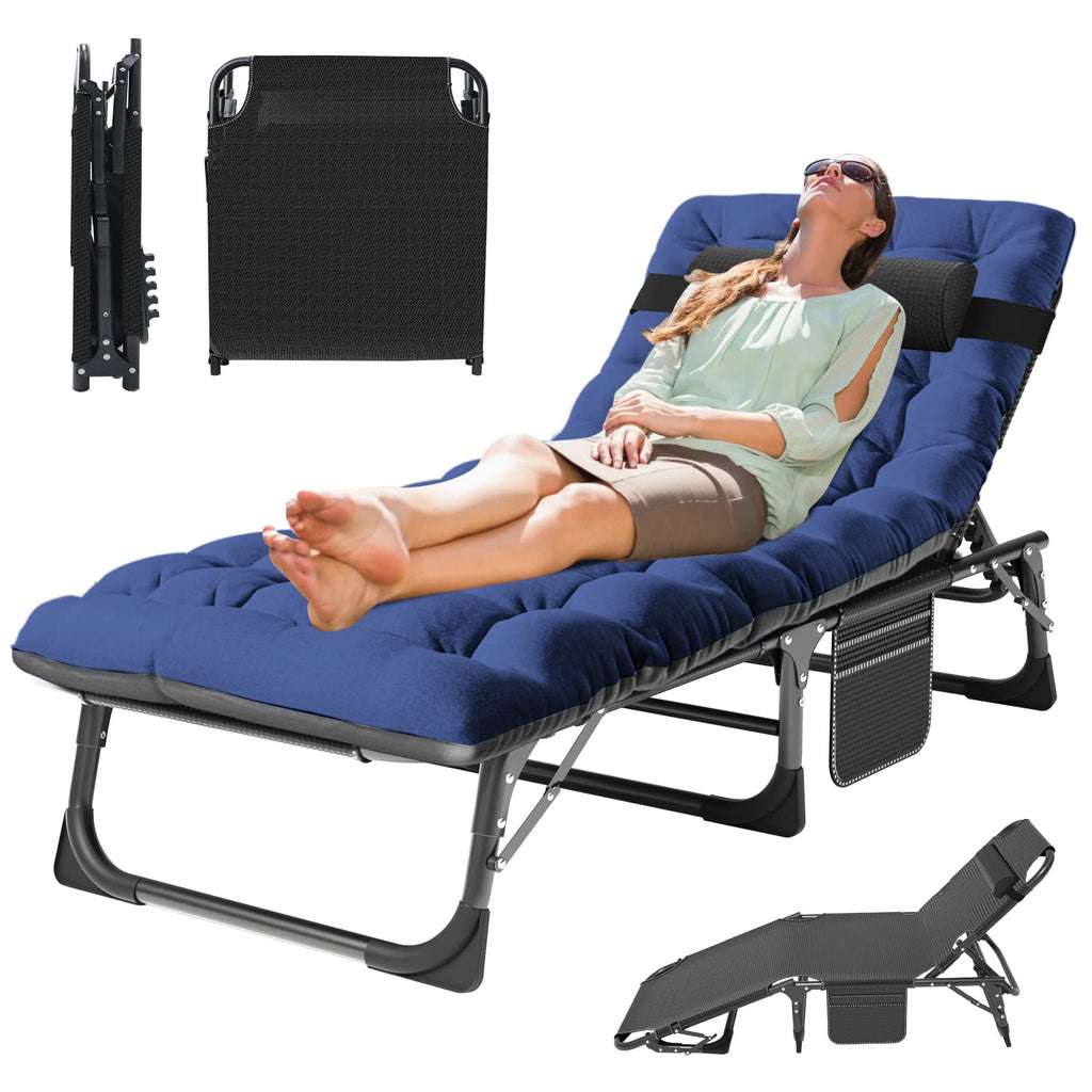 5-Position Folding Chaise Lounge Chair, Portable Outdoor Recliner for Beach Pool Patio