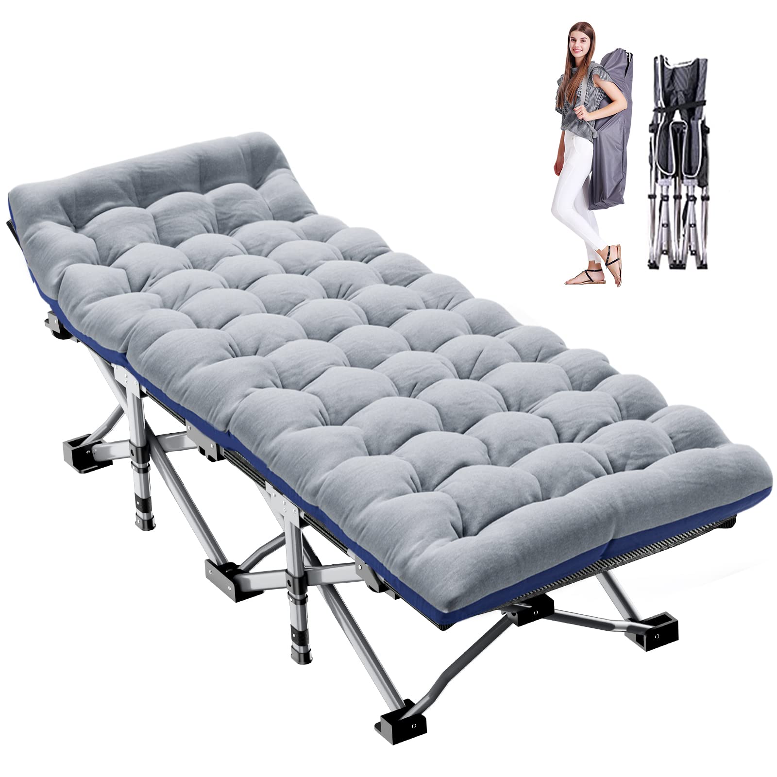 ABORON XXL Camping Cot for Adults, Oversized 78"×32" Folding Camping Bed, 900LBS Heavy Duty Outdoor Sleeping Cot with Mattress Pad, 1200D Oxford, Portable with Carry Bag