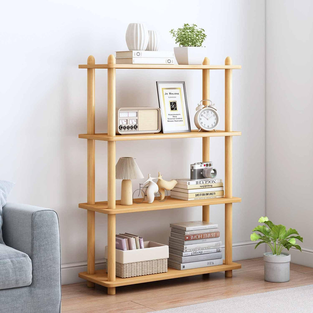 IOTXY 5-Tier Wooden Shelf Bookcase - Modern Open Bookshelf, Free Standing Storage Rack, Multifunctional Display Stand for Home and Office, Oak, Rectangle