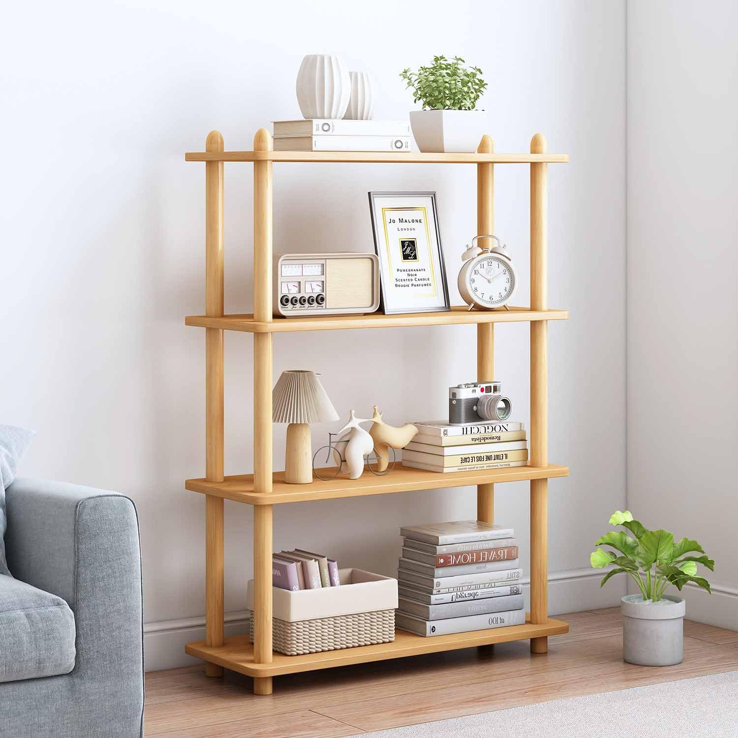 IOTXY 5-Tier Wooden Shelf Bookcase - Modern Open Bookshelf, Free Standing Storage Rack, Multifunctional Display Stand for Home and Office, Oak, Rectangle