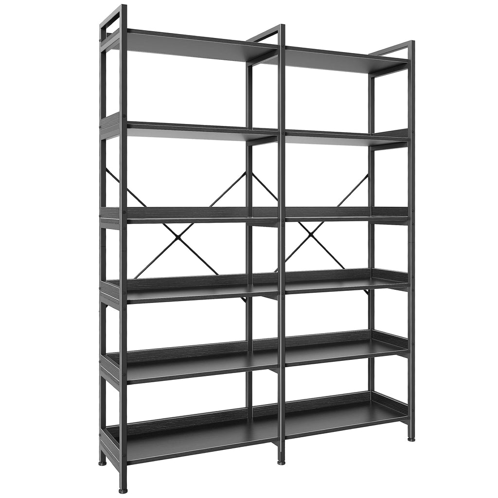 Huuger 5 Tier Bookshelf, Display Bookshelf with 10 Open Shelves and Raised Baffle, 47.2 Inch Straight Wide Bookcase with Metal Frame and Wooden Board, Adjustable Feet, Rustic Brown