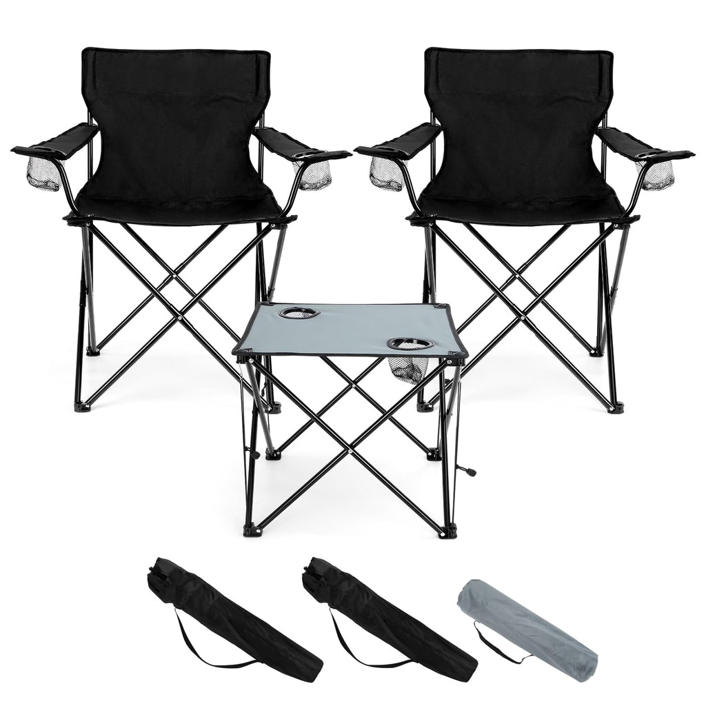 HaSteeL Foldable Camping Chair Set of 2, Folding Camp Chairs for Adults, Large Portable Lawn Chair for Outdoors Fishing, Hiking, Travel, Picnic, Beach, Supports 275lbs & Include Storage Bags (Black)