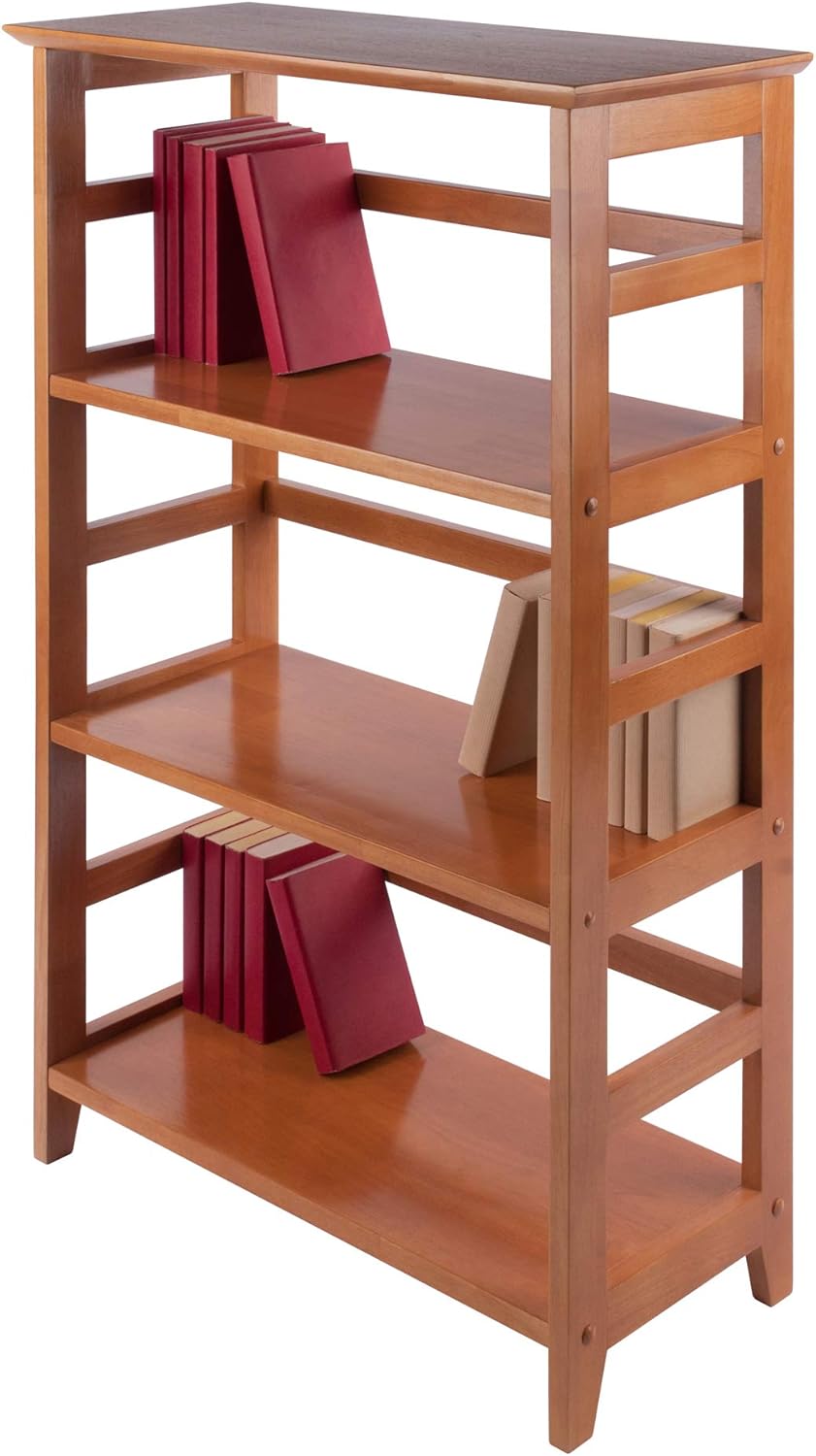 Winsome Studio 3-Tier Bookshelf, 42" in Honey Pine, Classic Display Bookcase, Functional & Stylish Shelving Unit for Convenient Home Storage in Living Room, Bedroom, Office, Dorm