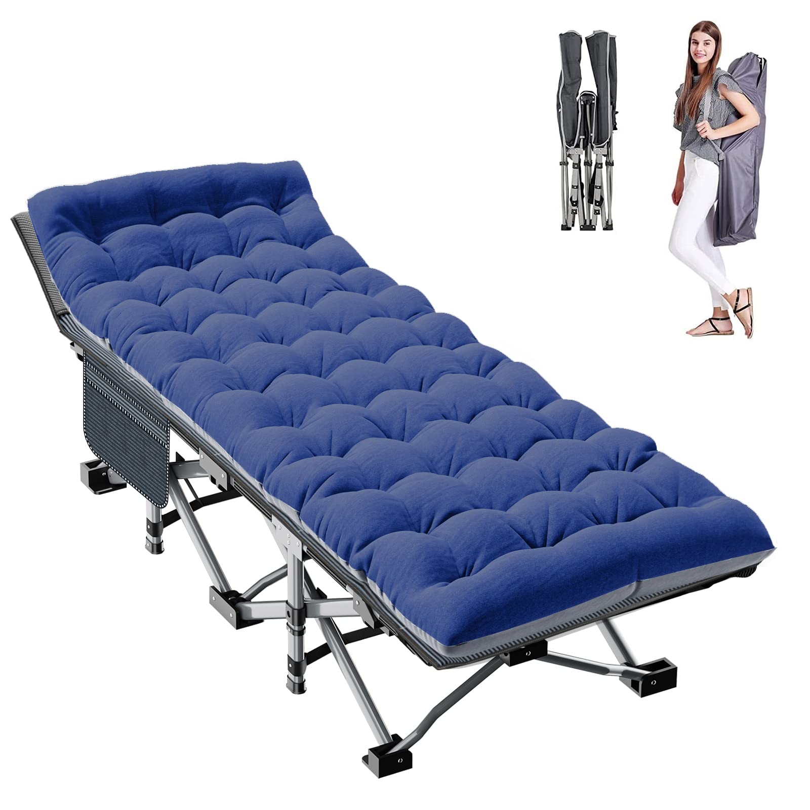 ABORON XXL Camping Cot for Adults, Oversized 78"×32" Folding Camping Bed, 900LBS Heavy Duty Outdoor Sleeping Cot with Mattress Pad, 1200D Oxford, Portable with Carry Bag