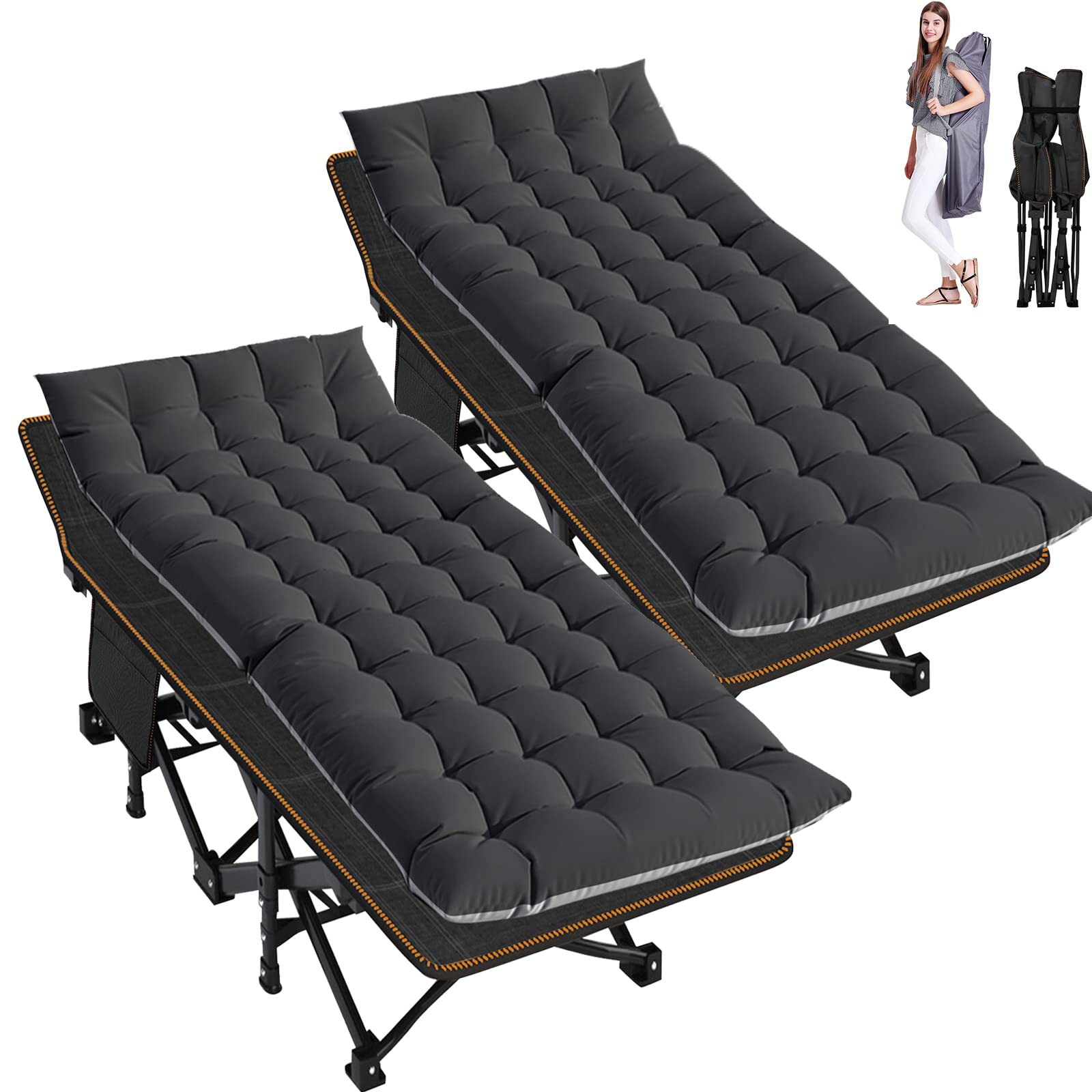ABORON XXL Camping Cot for Adults, Oversized 78"×32" Folding Camping Bed, 900LBS Heavy Duty Outdoor Sleeping Cot with Mattress Pad, 1200D Oxford, Portable with Carry Bag