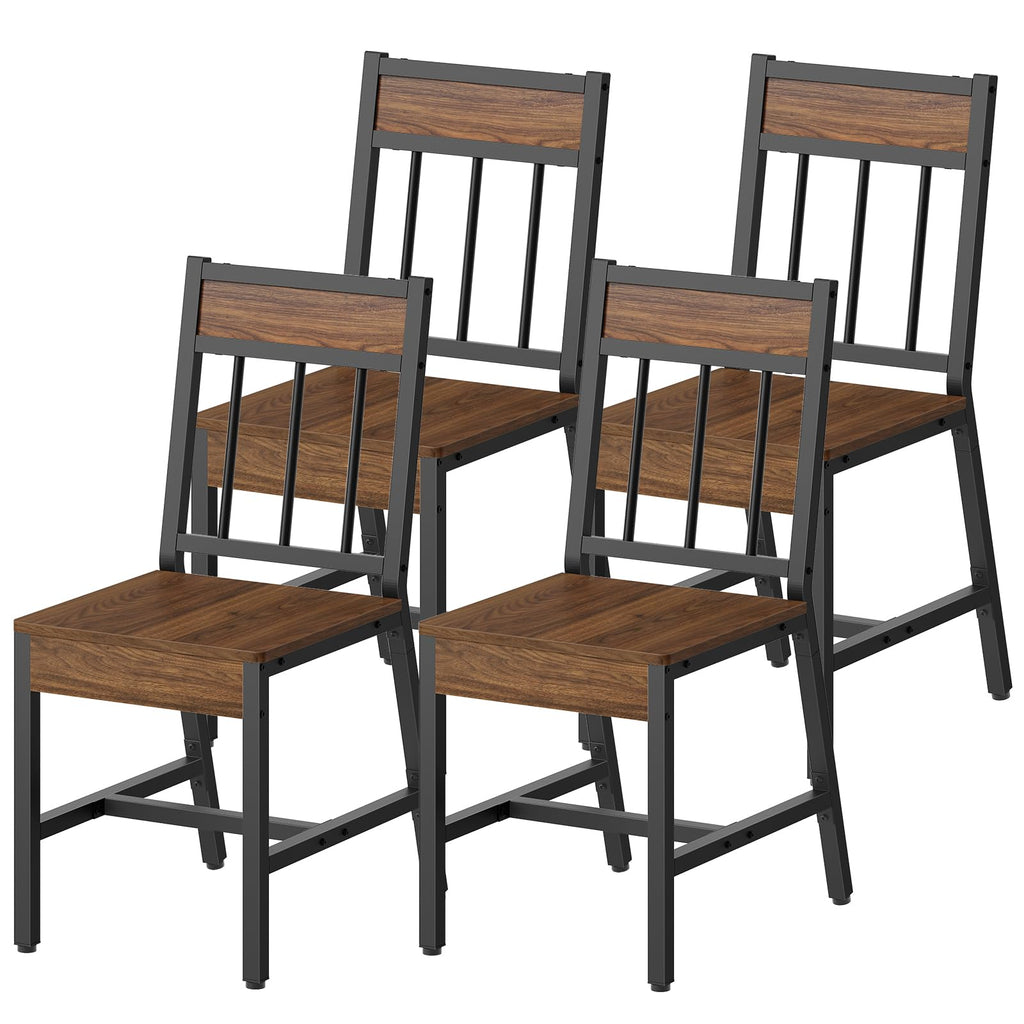 YATINEY Dining Chairs Set of 4, Industrial Kitchen Chairs with Metal Frame, Slanted Back, Wooden Dining Chair Set, for Kitchen, Living Room, Rustic Brown and Black CY03L4BR
