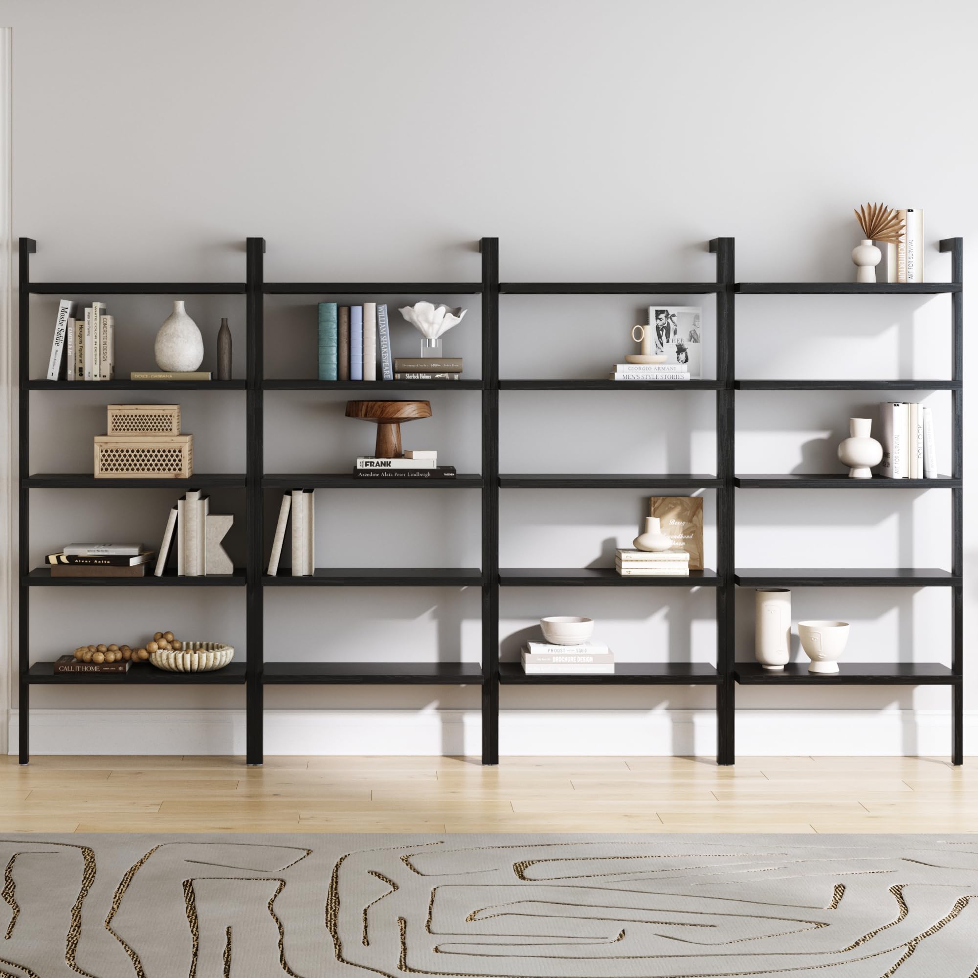 5-Tier Warm Pine Solid Wood Wall Mounted Bohemian Bookshelf