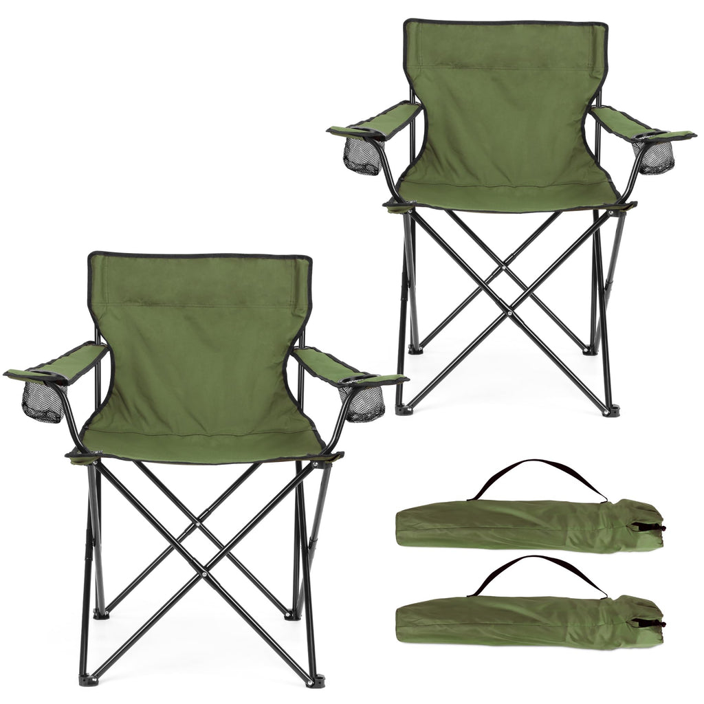 HaSteeL Foldable Camping Chair Set of 2, Folding Camp Chairs for Adults, Large Portable Lawn Chair for Outdoors Fishing, Hiking, Travel, Picnic, Beach, Supports 275lbs & Include Storage Bags (Black)
