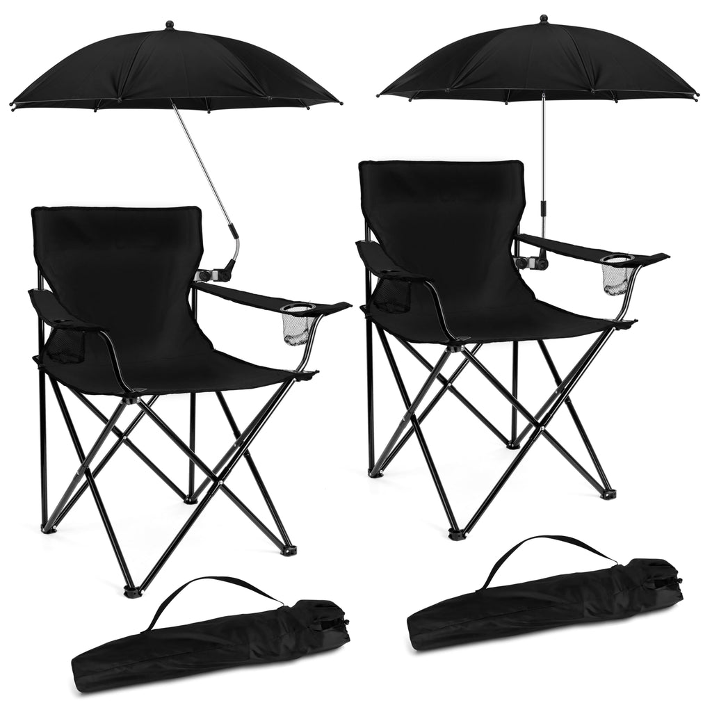 HaSteeL Foldable Camping Chair Set of 2, Folding Camp Chairs for Adults, Large Portable Lawn Chair for Outdoors Fishing, Hiking, Travel, Picnic, Beach, Supports 275lbs & Include Storage Bags (Black)