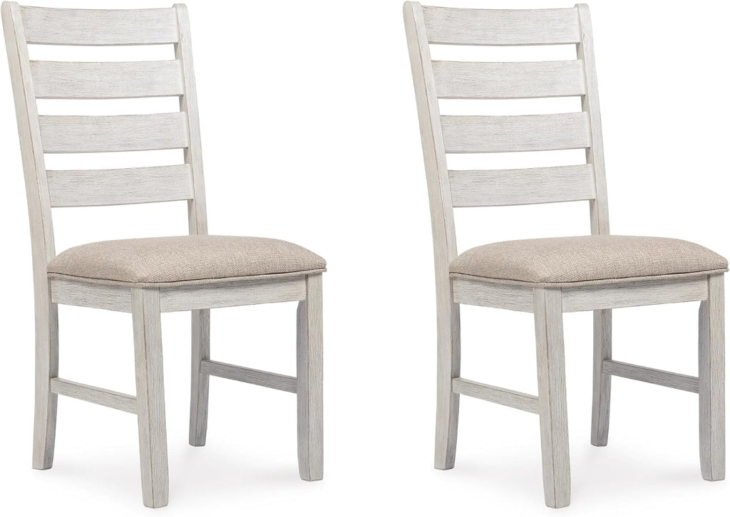 Signature Design by Ashley Skempton Modern Farmhouse Dining Room Chair, 2 Count, Ladderback Design, Wood, 17.75" W x 21.5" D x 38.63" H, White and Light Brown