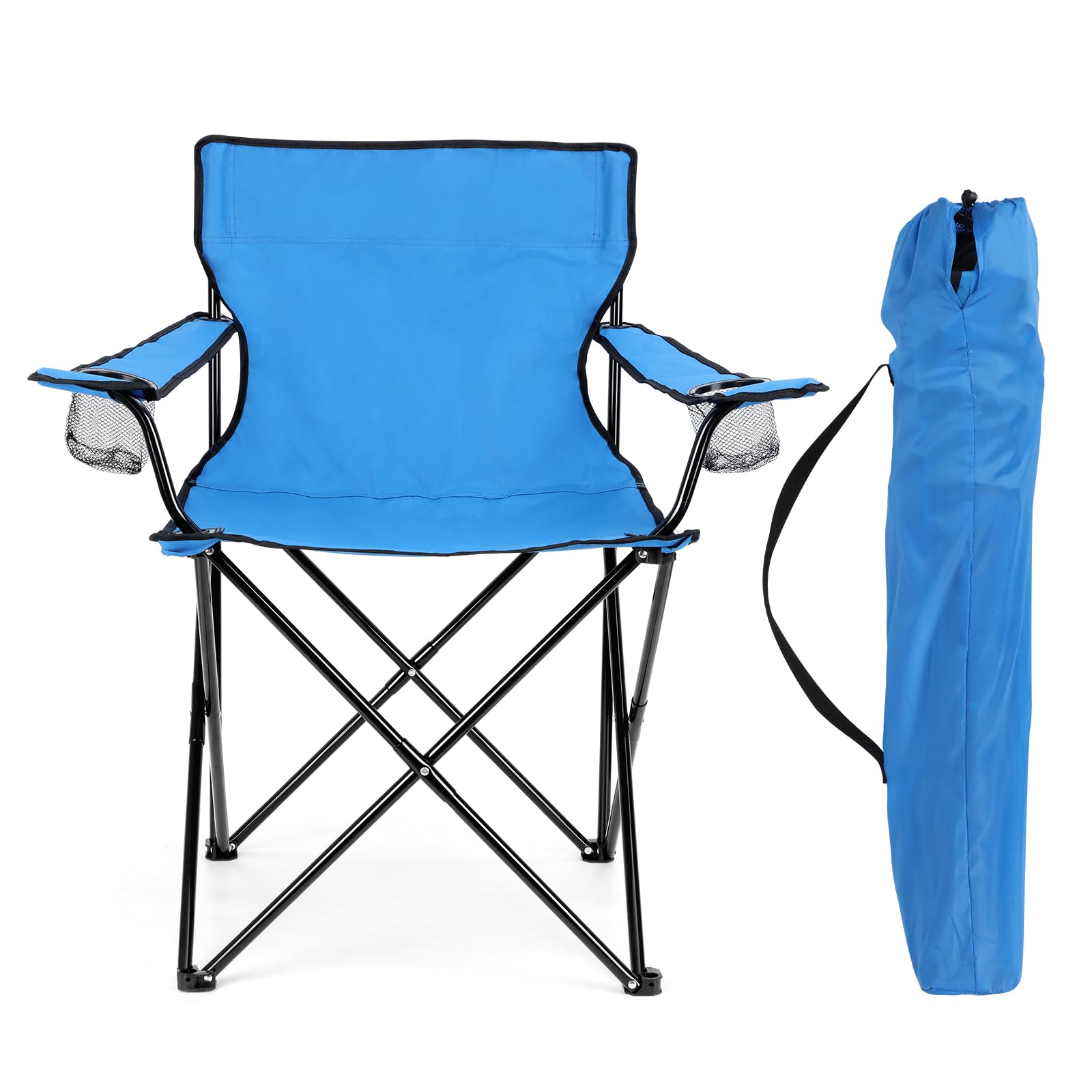 HaSteeL Foldable Camping Chair Set of 2, Folding Camp Chairs for Adults, Large Portable Lawn Chair for Outdoors Fishing, Hiking, Travel, Picnic, Beach, Supports 275lbs & Include Storage Bags (Black)