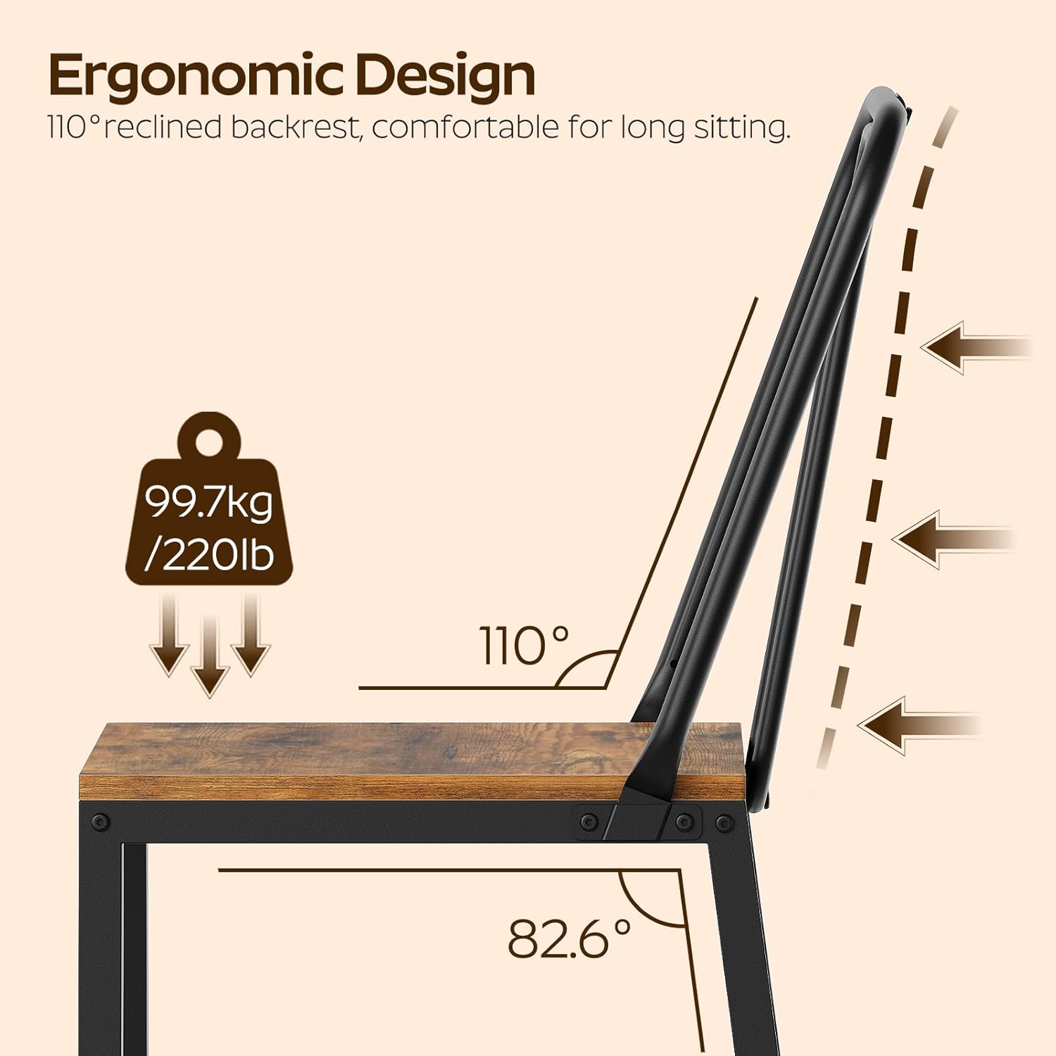 YATINEY Dining Chairs Set of 4, Wooden Kitchen Chairs, Farmhouse Dining Chairs with Back Support, for Living Room, Kitchen, Rustic Brown and Black CY01L4BRN1