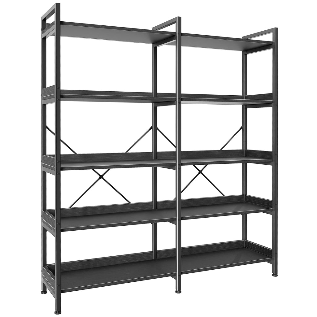 Huuger 5 Tier Bookshelf, Display Bookshelf with 10 Open Shelves and Raised Baffle, 47.2 Inch Straight Wide Bookcase with Metal Frame and Wooden Board, Adjustable Feet, Rustic Brown