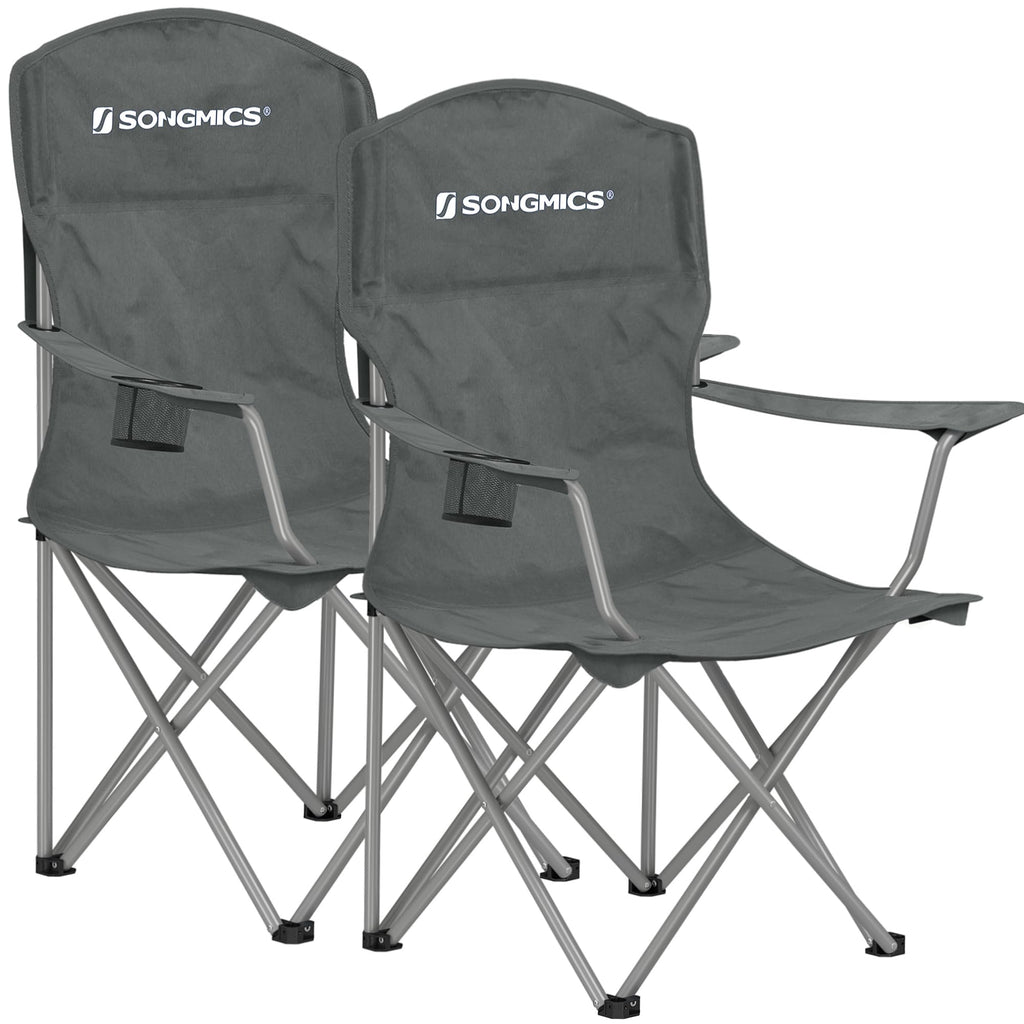 SONGMICS 2 Pack Folding Camping Chairs, 330 lb Capacity Folding Lawn Chairs, with Cup Holder, Heavy Duty Structure, for Garden, Fishing, Terrace, Black UGCB08BK