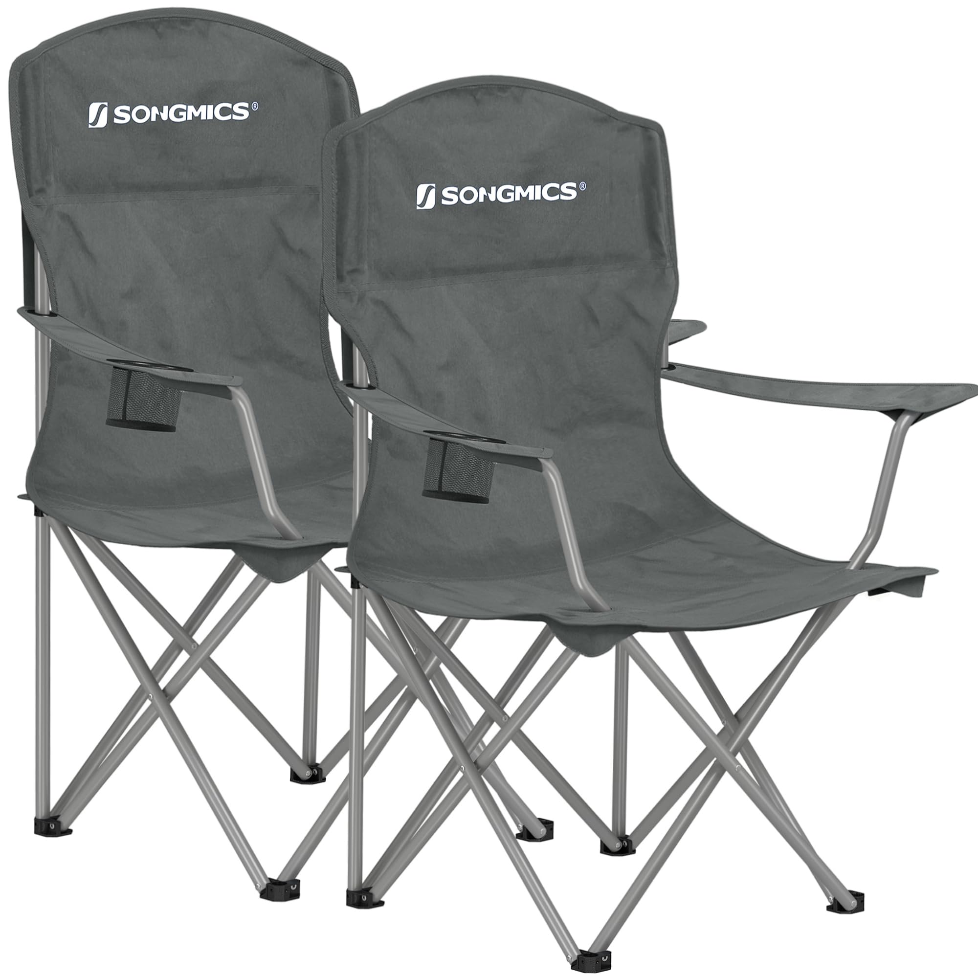SONGMICS 2 Pack Folding Camping Chairs, 330 lb Capacity Folding Lawn Chairs, with Cup Holder, Heavy Duty Structure, for Garden, Fishing, Terrace, Black UGCB08BK