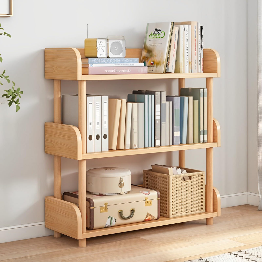 OSCHF 4-Tier Wooden Open Bookcase - Modern Display Bookshelf with Top Edge and Solid Wood Frame for Home and Office, Storage Cabinet, Oak